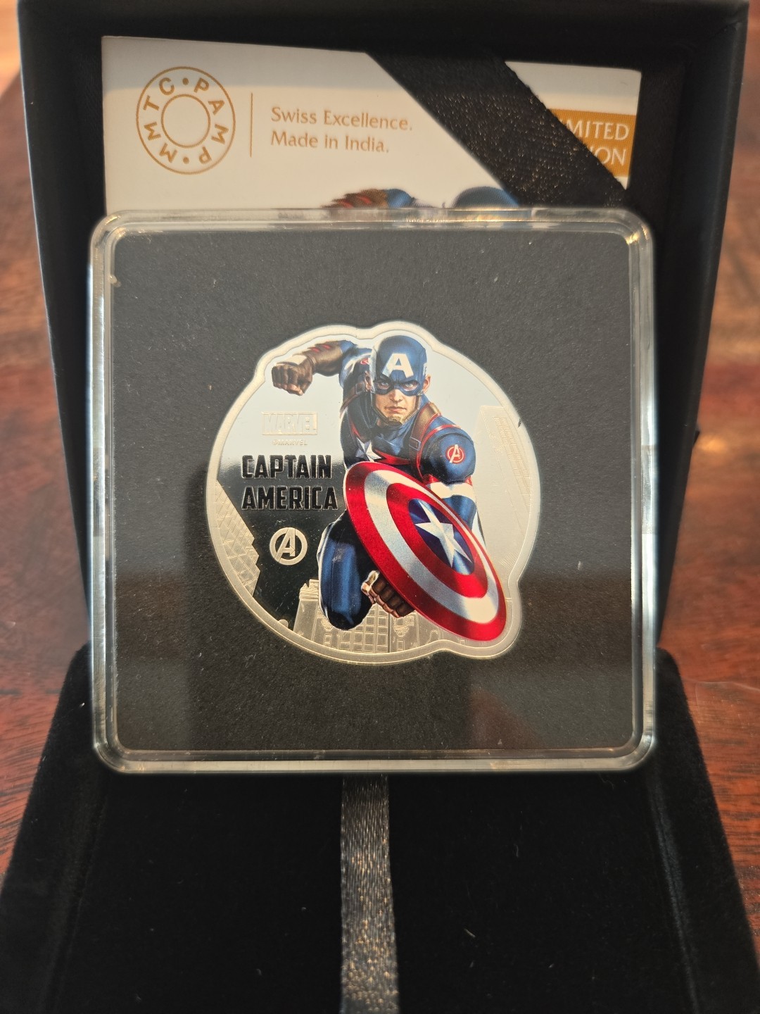 Pamp Mmtc Marvel Captain America 1 oz Colorized Silver Coin (Capsule, Box, Coa)