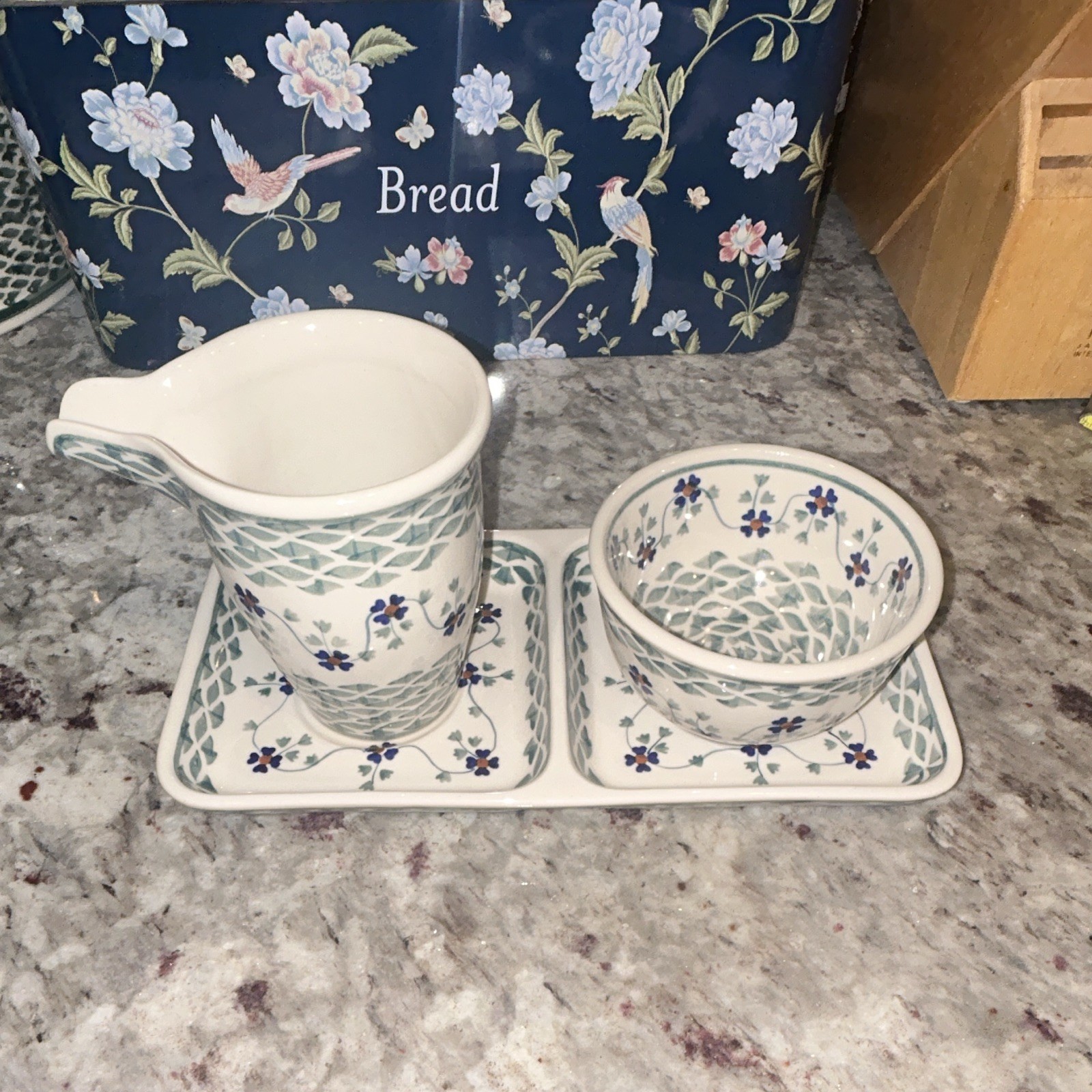 Unikat Hand Painted Floral Ceramic Covered Dish Tray Set Rectangle 8x4\