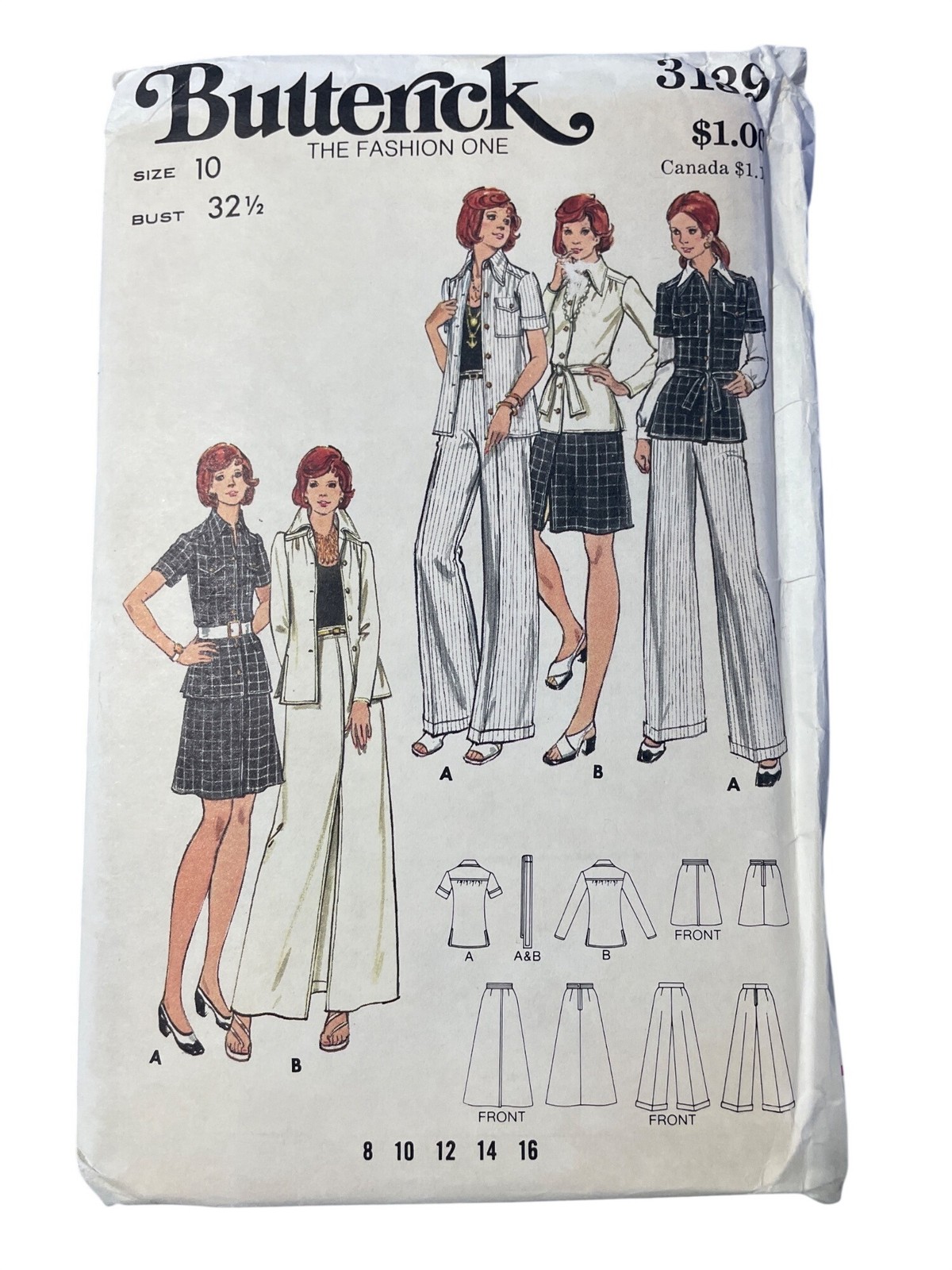 Vintage Butterick 3139 Sewing Pattern Size 10 Misses Tops Skirts & Pants CUT Vintage Butterick 3139 Sewing Pattern Size 10 Misses Tops Skirts & Pants CUT