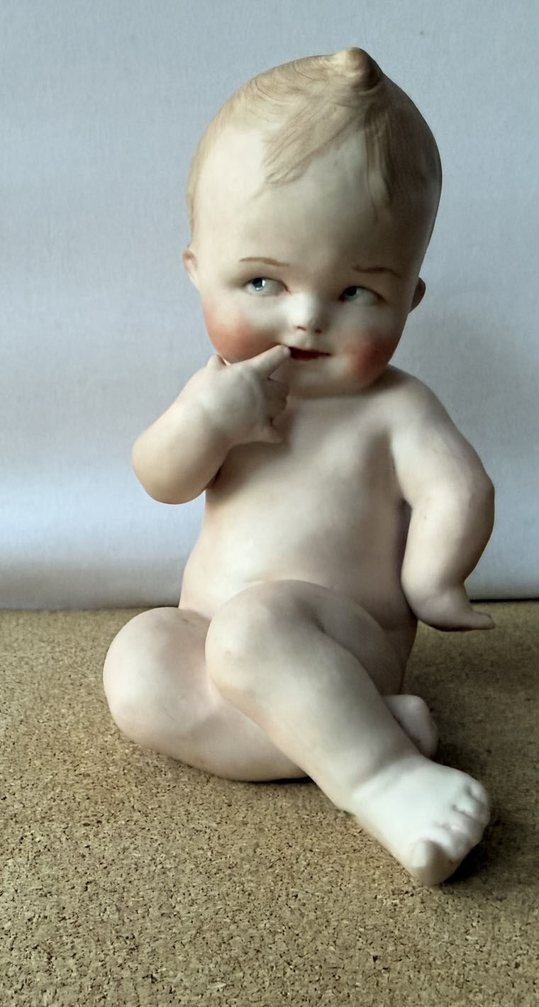 Antique German Gebruder Heubach Bisque Porcelain Nude Piano Baby Figurine