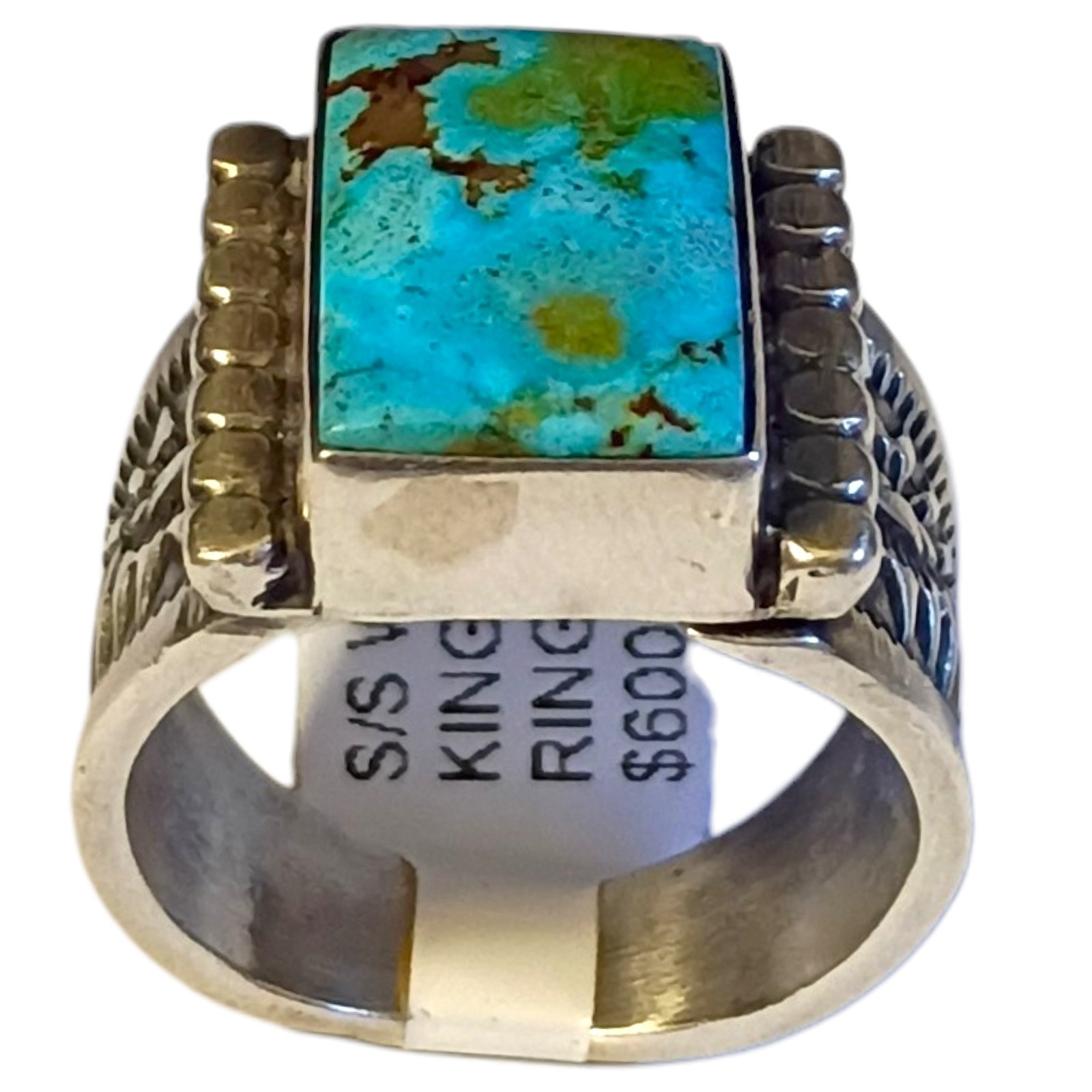Astute Samuel Yellowhair Navajo Spiderweb Kingman Turquoise Ringsz9.5