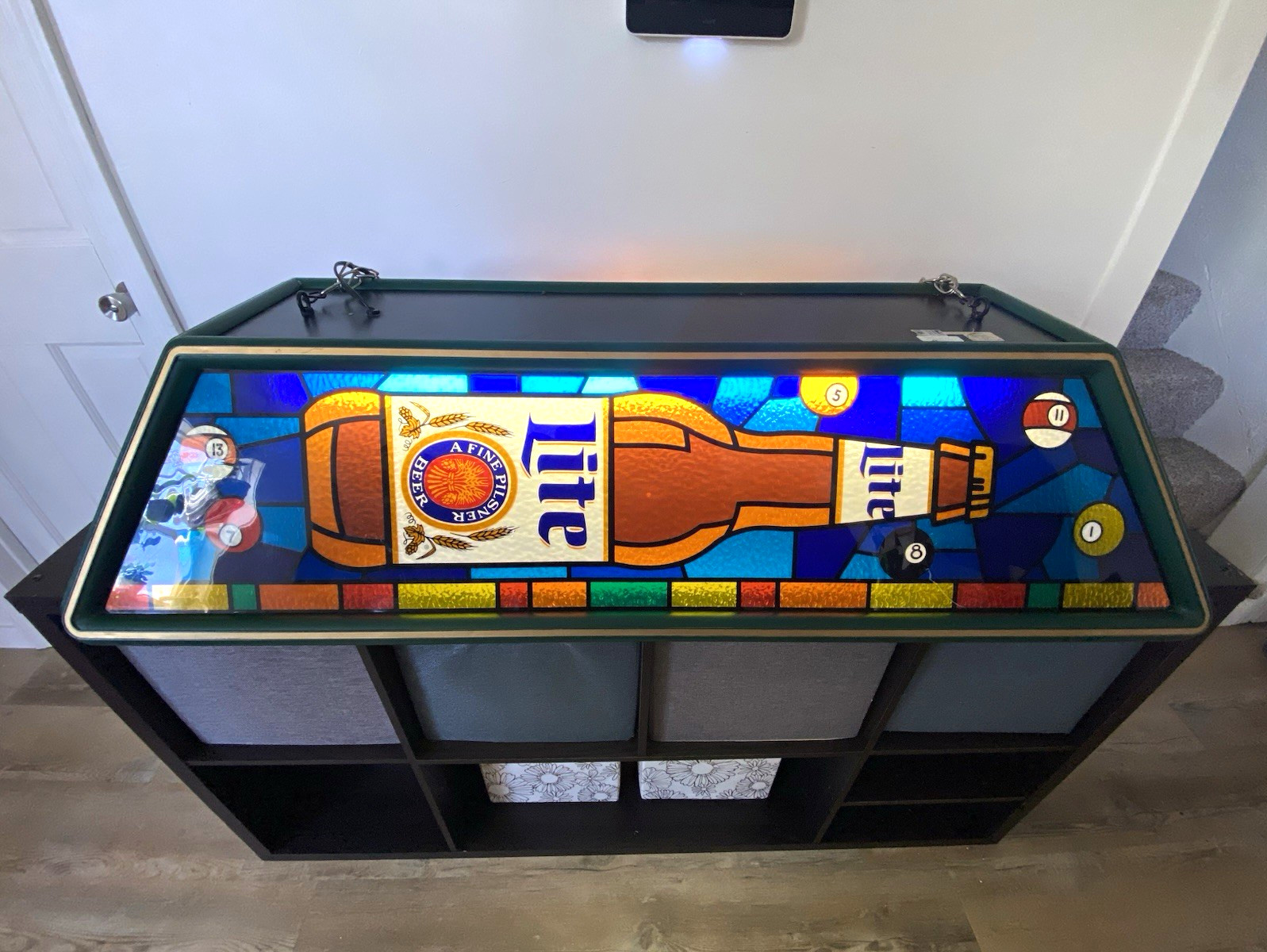 Vintage 1992 Miller Lite Beer Billiards Hanging Pool Table Light Bar Sign 48”