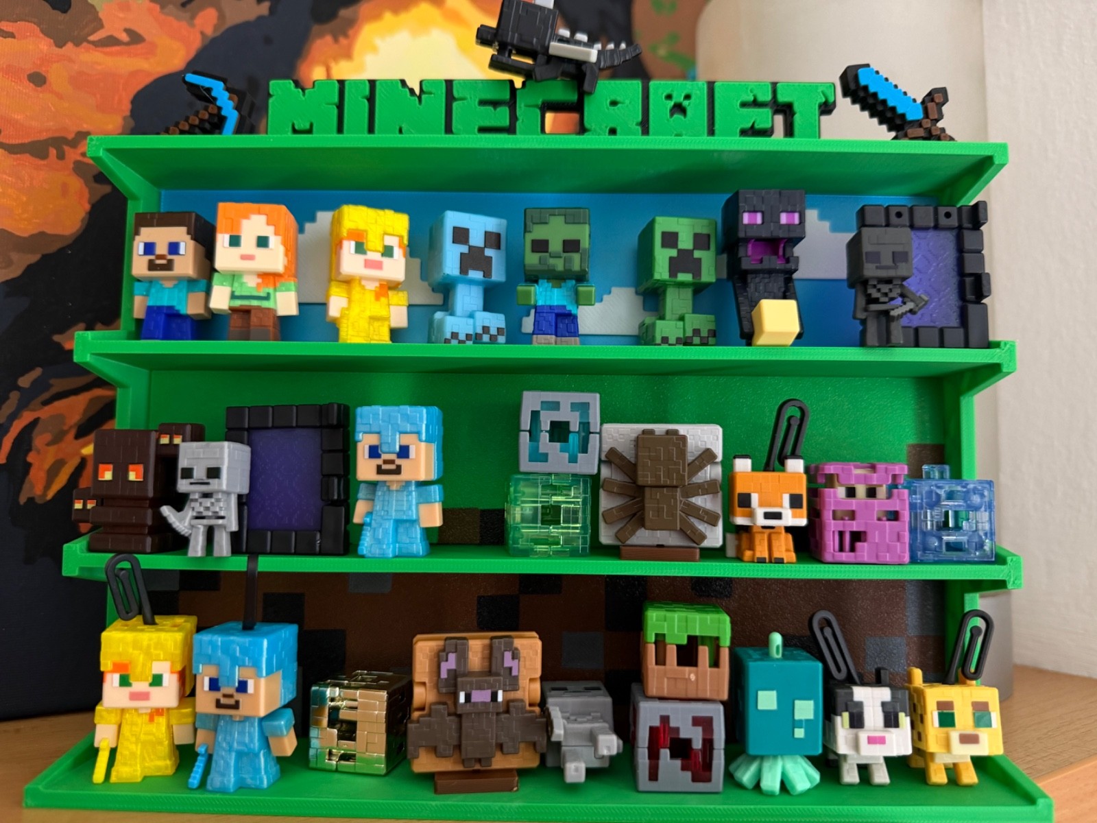 kinder joy minecraft whole collection + shelf