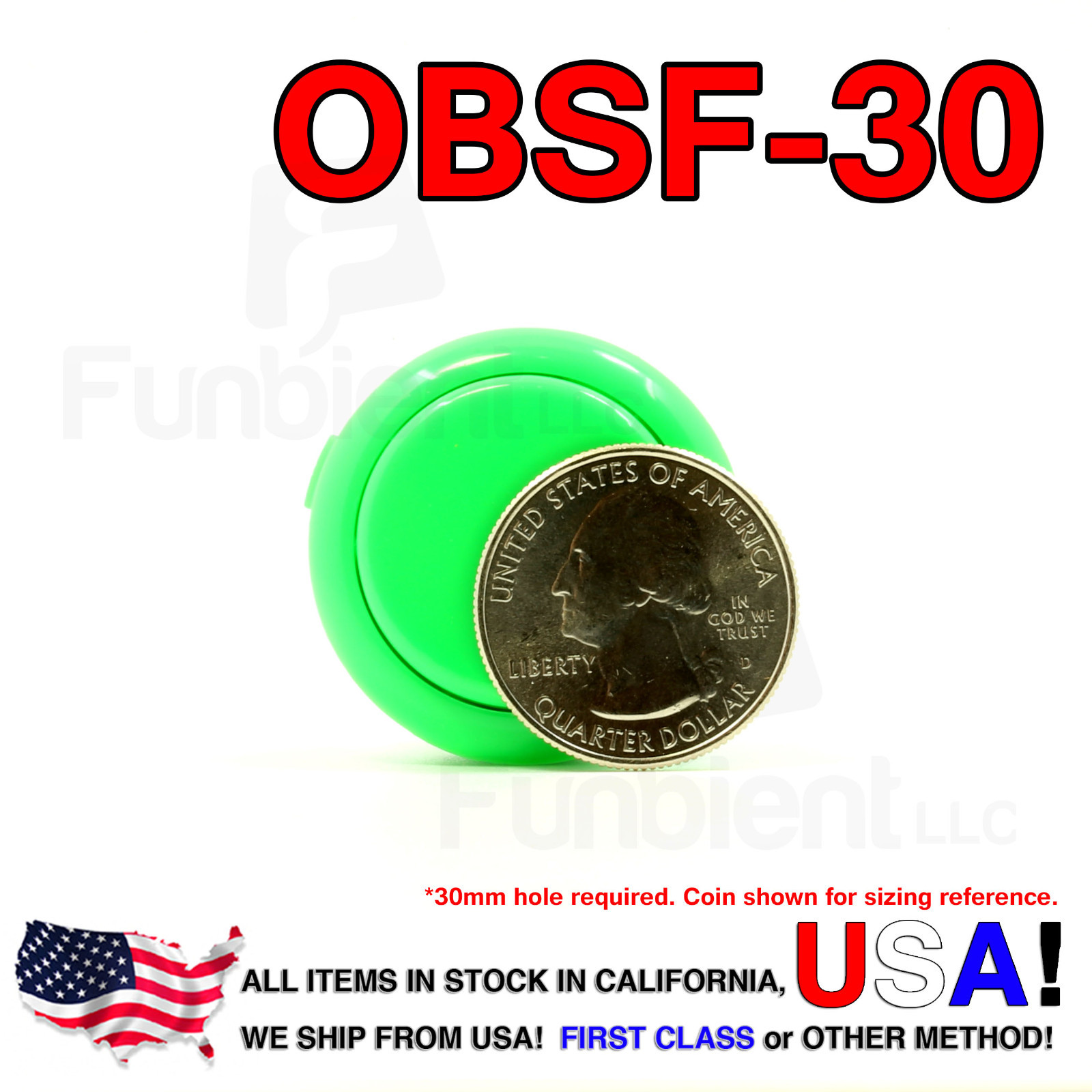 Sanwa Denshi Original OBSF-30 Green Push Button JAMMA guitar killswitch 30mm