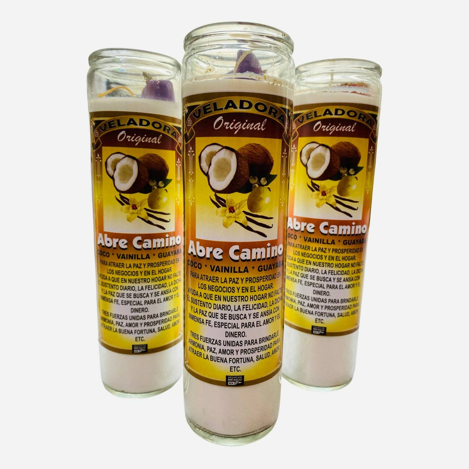 2X Set Abre Camino Coco, Vainilla y Guayaba Veladora, Open Road Dressed Candle 2X Set Abre Camino Coco, Vainilla y Guayaba Veladora, Open Road Dressed Candle