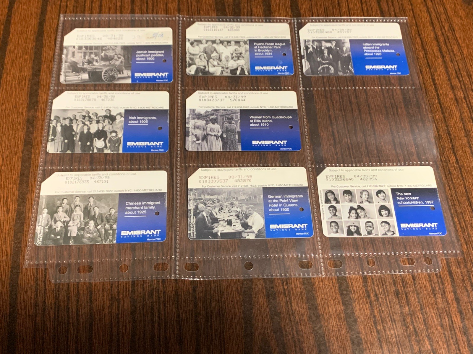 Emigrant Savings Bank NYC MetroCard Full Set of 8 Immigrant History 1999