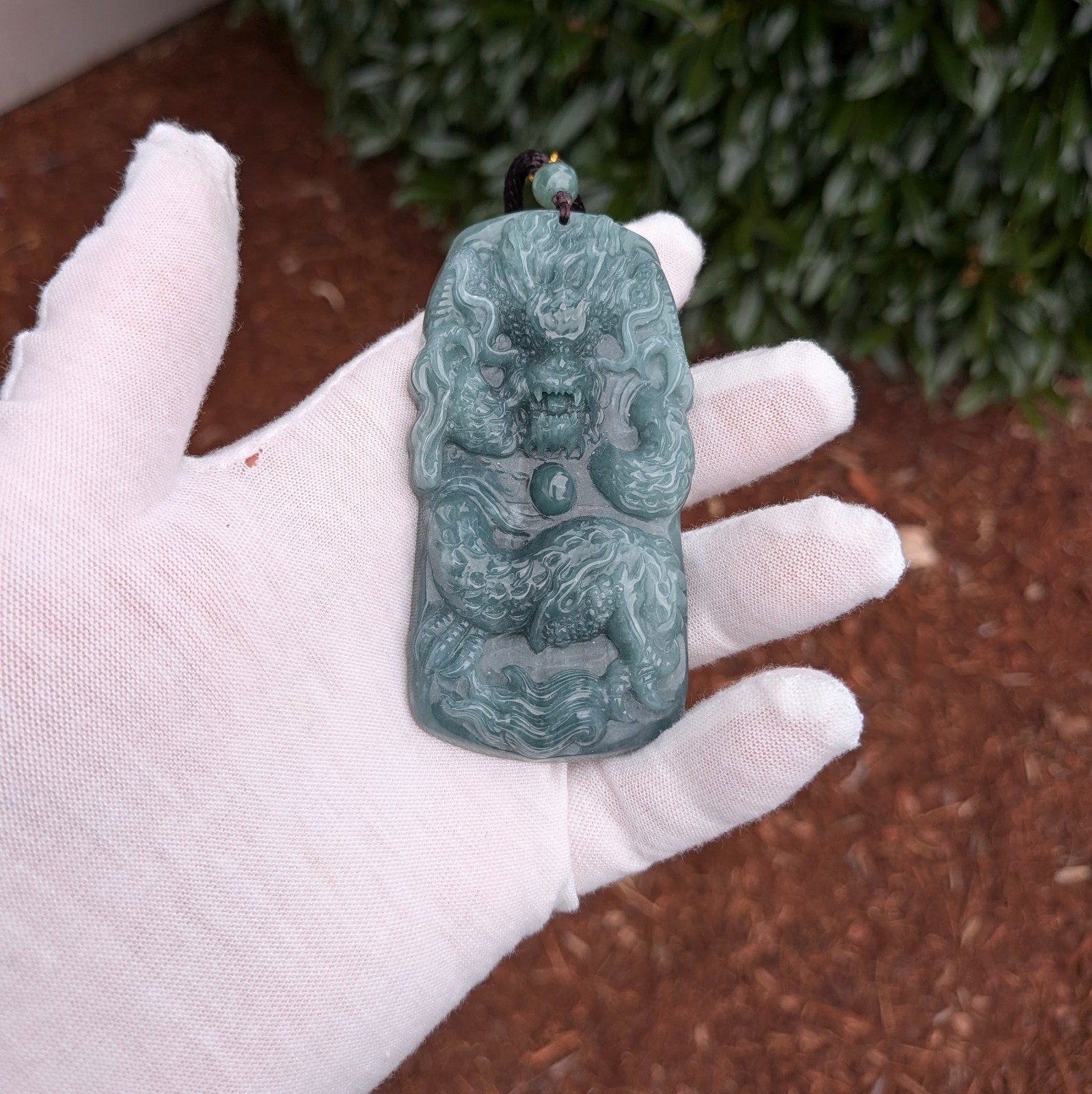 Hand Carved Dark Green Jadeite Jade Dragon Pendant Necklace Amulet Chinese #5 Hand Carved Dark Green Jadeite Jade Dragon Pendant Necklace Amulet Chinese #5