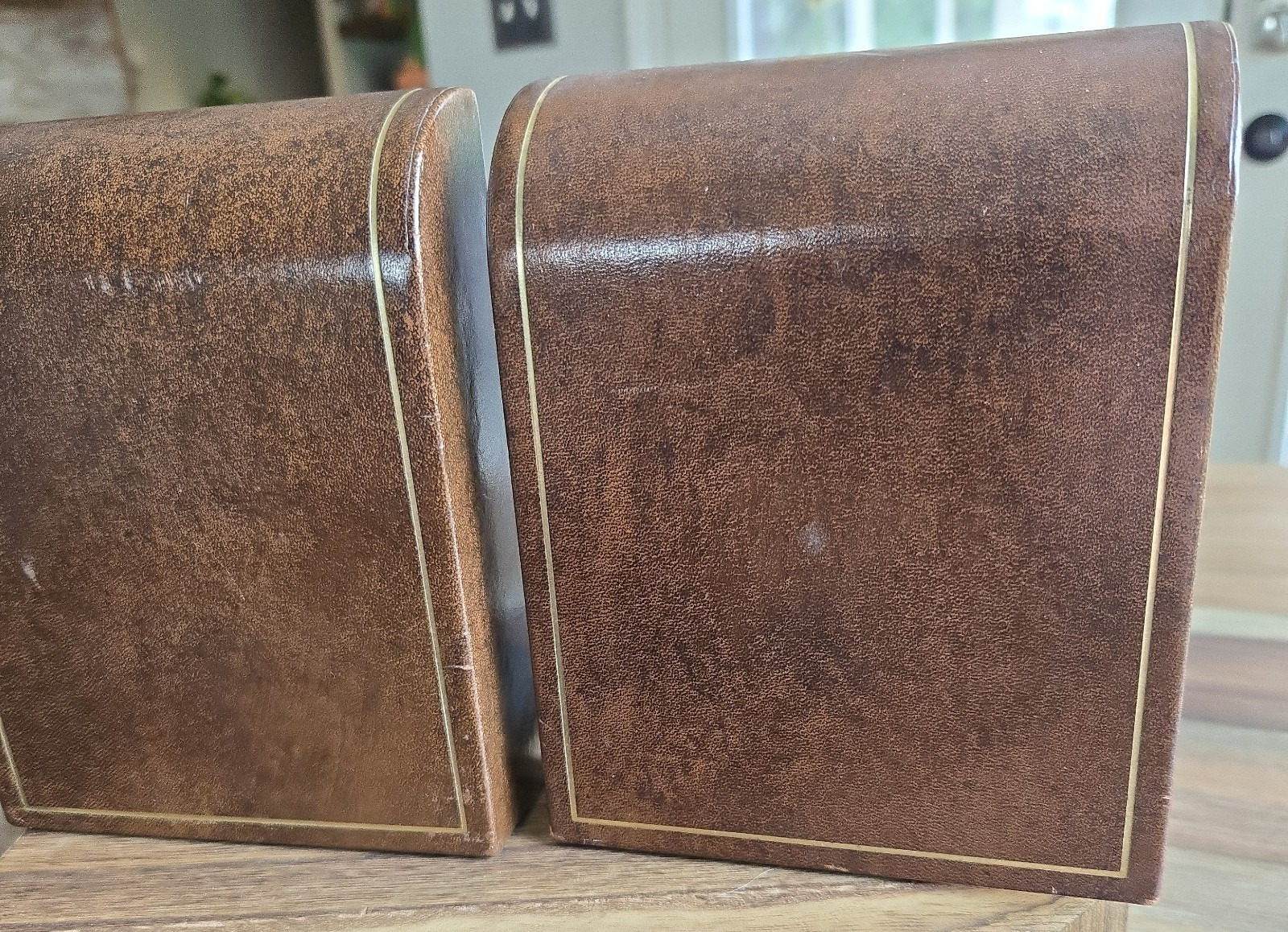 Vintage A&M Leatherlines New York MCM Brown & Gold Bookends Minimalist Modern