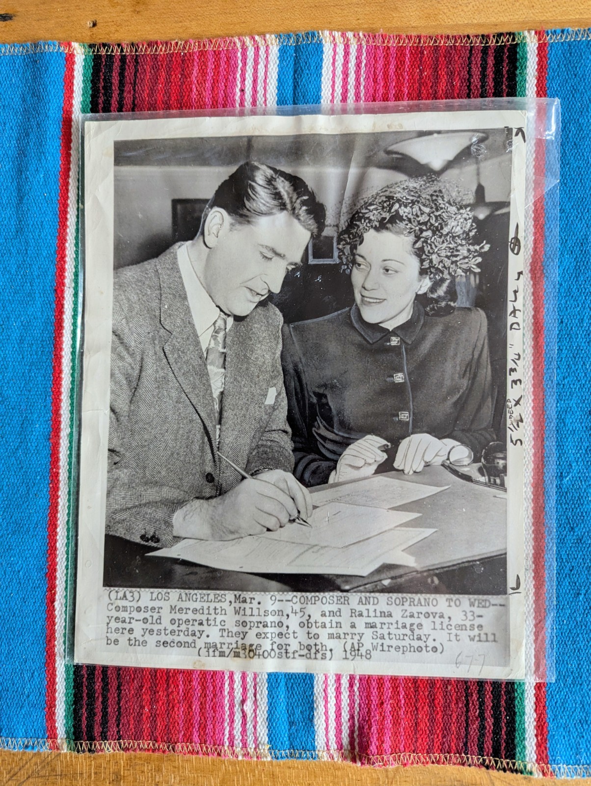 Vintage 1948 Press Photo + Clipping Meredith Willson & Wife Ralina \