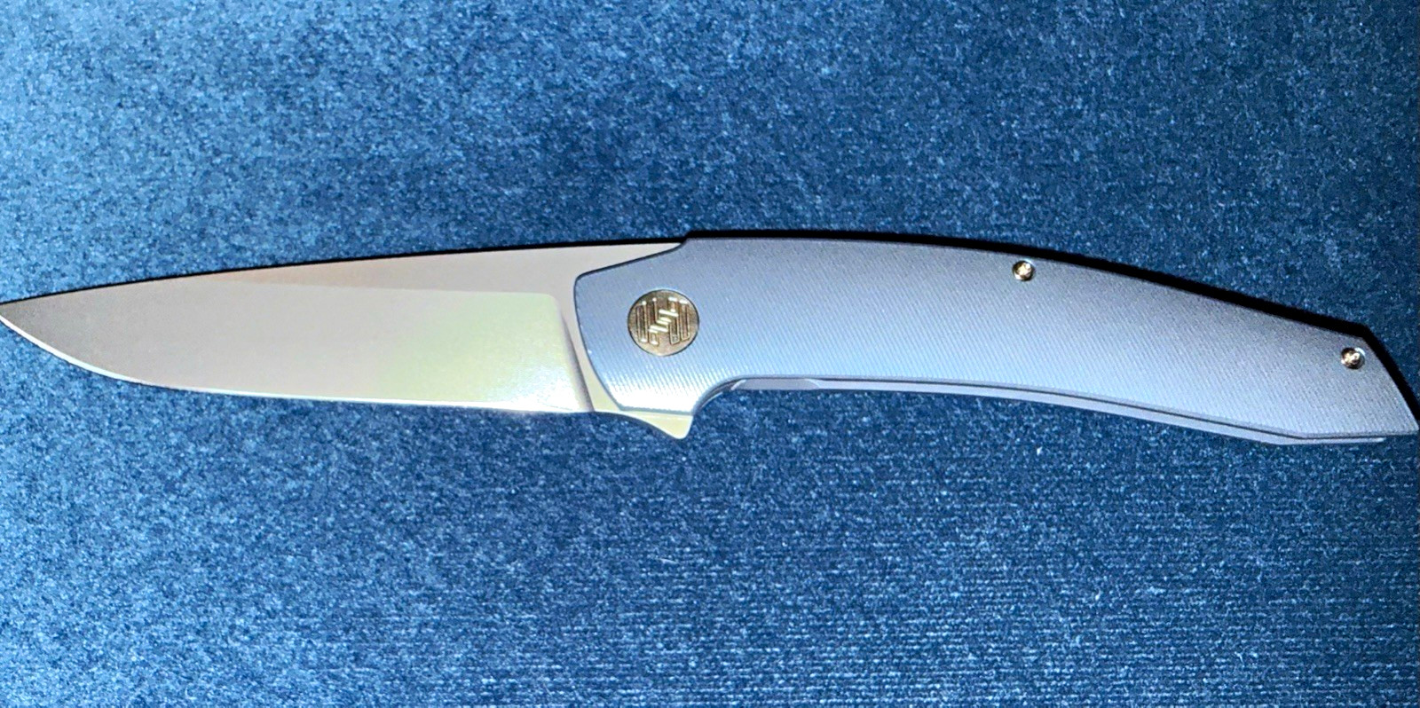 Hog House Knives Model T RWL-34 Drop Point Blue Titanium Frame Lock Knife Hog House Knives Model T RWL-34 Drop Point Blue Titanium Frame Lock Knife