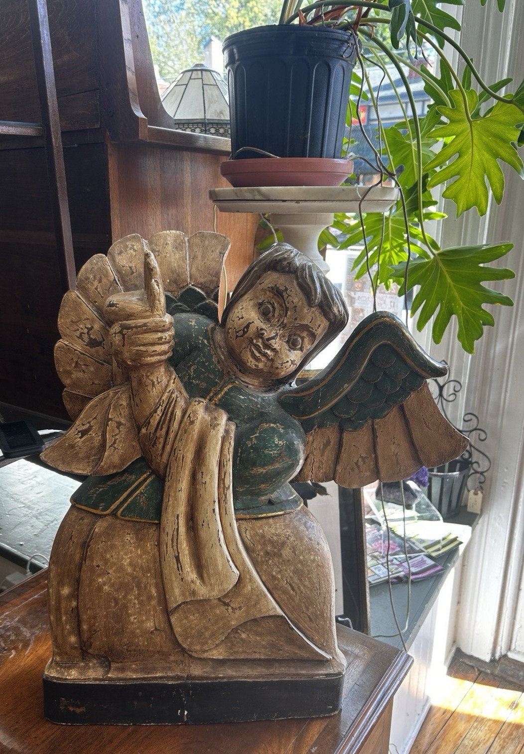 LARGE Mexican Folk Art Putto? Guerrero? Carved Paint Cherub Angel 24\