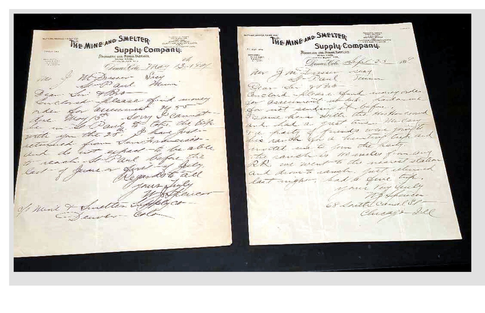 1899 & 1901 The Mine and Smelter Supply Co Denver Letters - Hoo-Hoo Ranch Trip