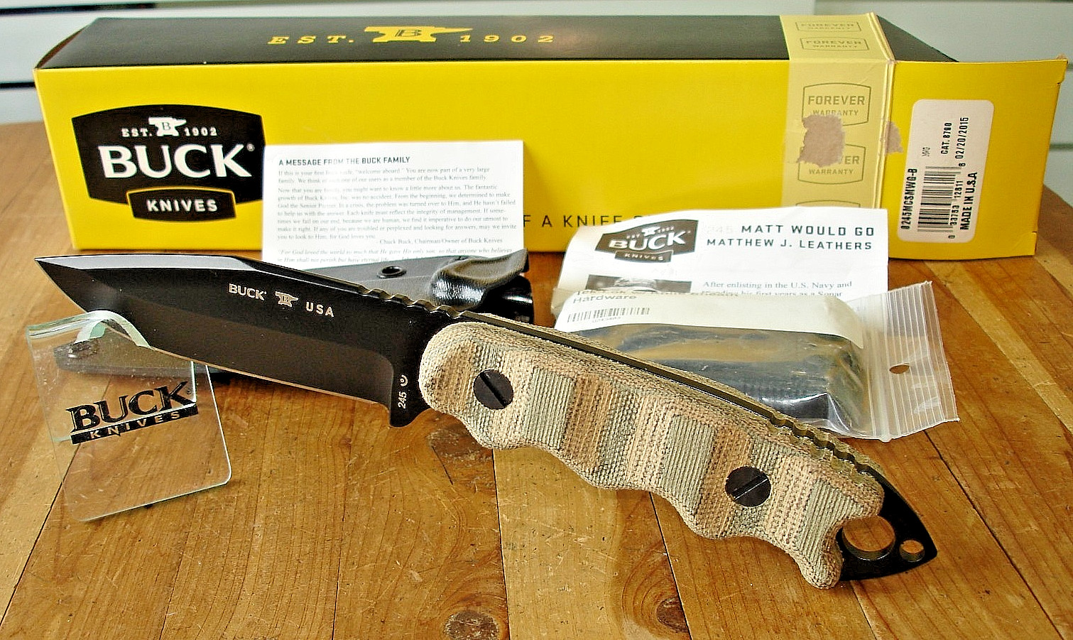 NIB NOS BUCK KNIFE 245 MWG MATT WOULD GO 5160 BLADE CAMO MICARTA HANDLE KYDEX