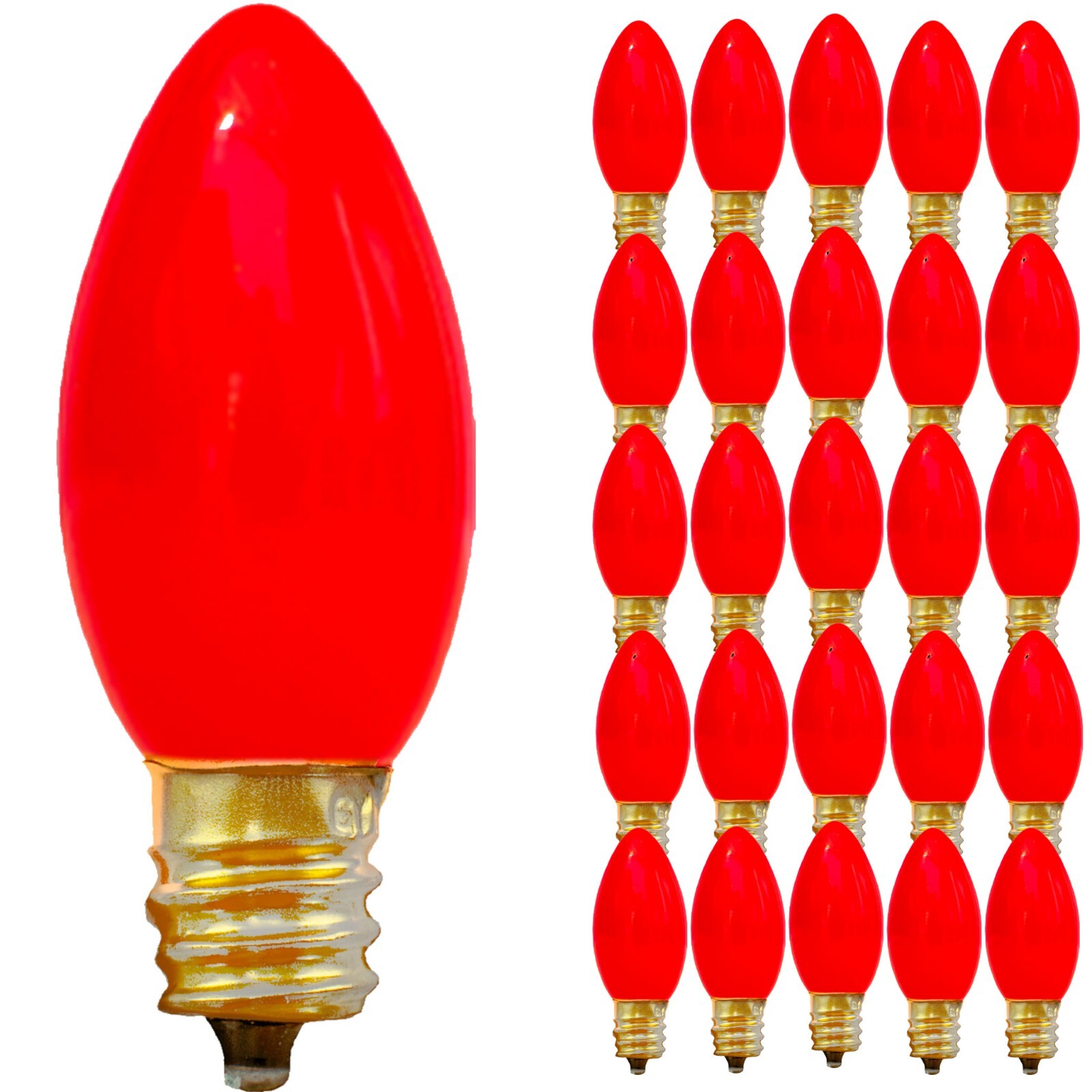 C-7 SOLID RED LIGHT BULBS - BRAND NEW 1 BOX OF 25 C7 RED STEADY CERAMIC OPAQUE C-7 SOLID RED LIGHT BULBS - BRAND NEW 1 BOX OF 25 C7 RED STEADY CERAMIC OPAQUE