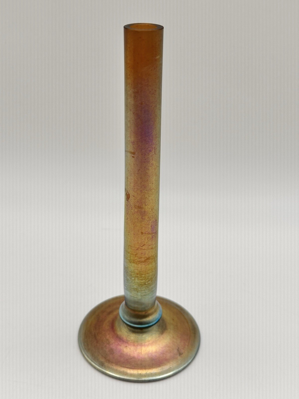 Steuben Gold Aurene Art Glass Stick Bud Vase 61/4” Signed