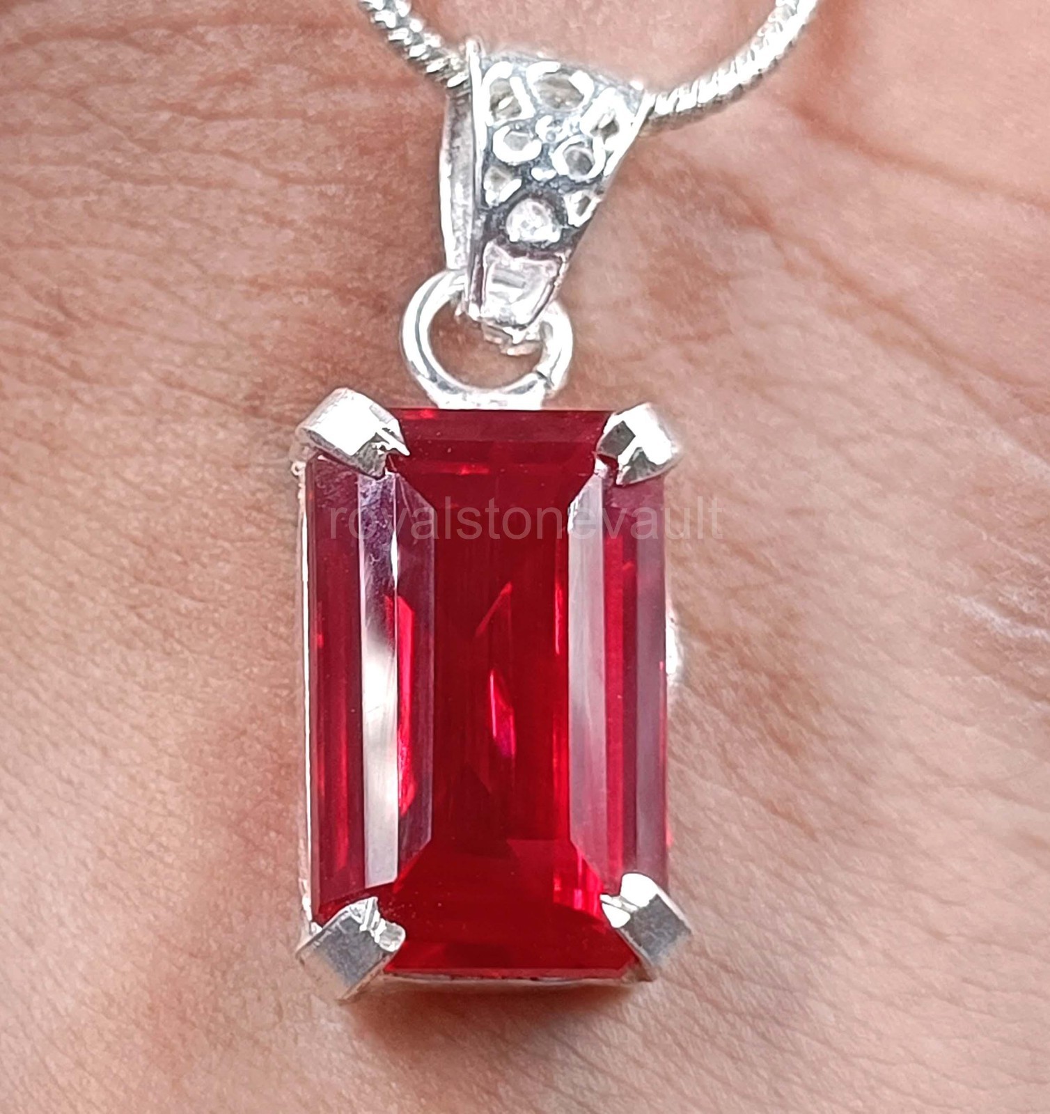 IGL Certified Natural 42.85Ct Red Ruby Pendant Emerald Cut 925 Solid Silver 5OSQ