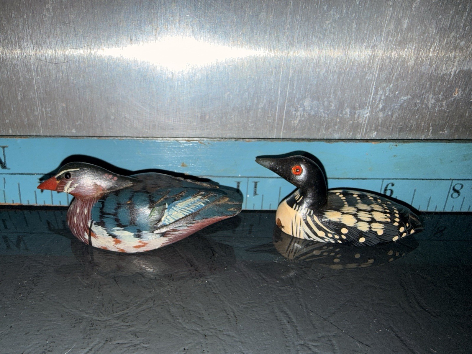 Vintage Miniature Wooden Decoy Figurines Set Wood Duck & Common Loon 2.5\