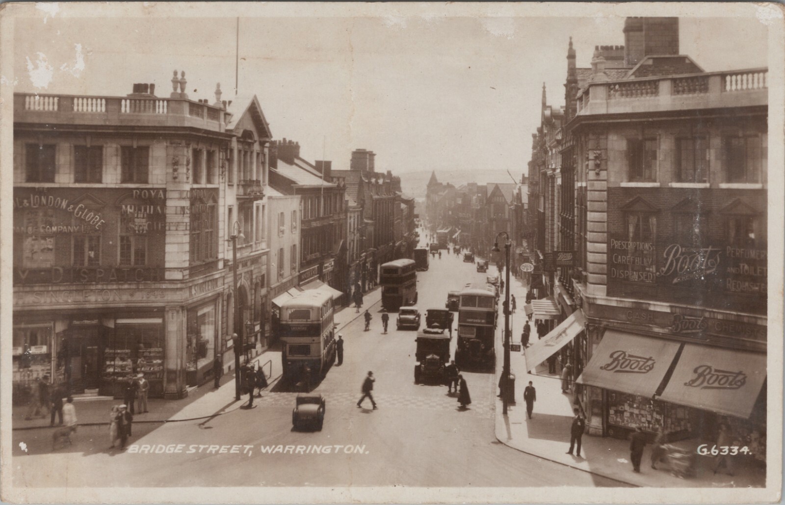 RPPC Warrington England Bridge Street double decker Boots Valentine photo B316