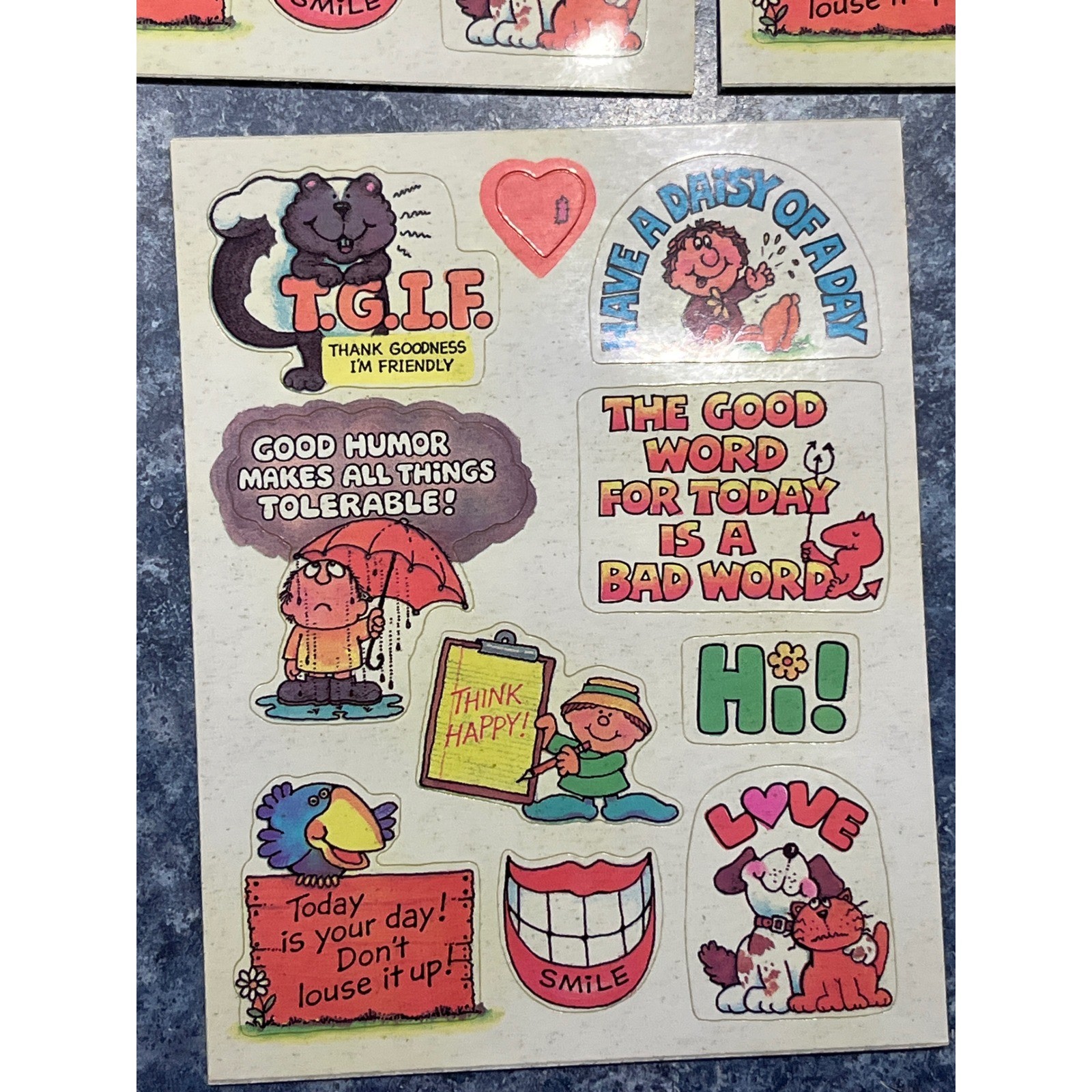 Vintage 70s 80s Sticker Sheets Lot Retro Humorous Characters TGIF Smile Love Hi Vintage 70s 80s Sticker Sheets Lot Retro Humorous Characters TGIF Smile Love Hi
