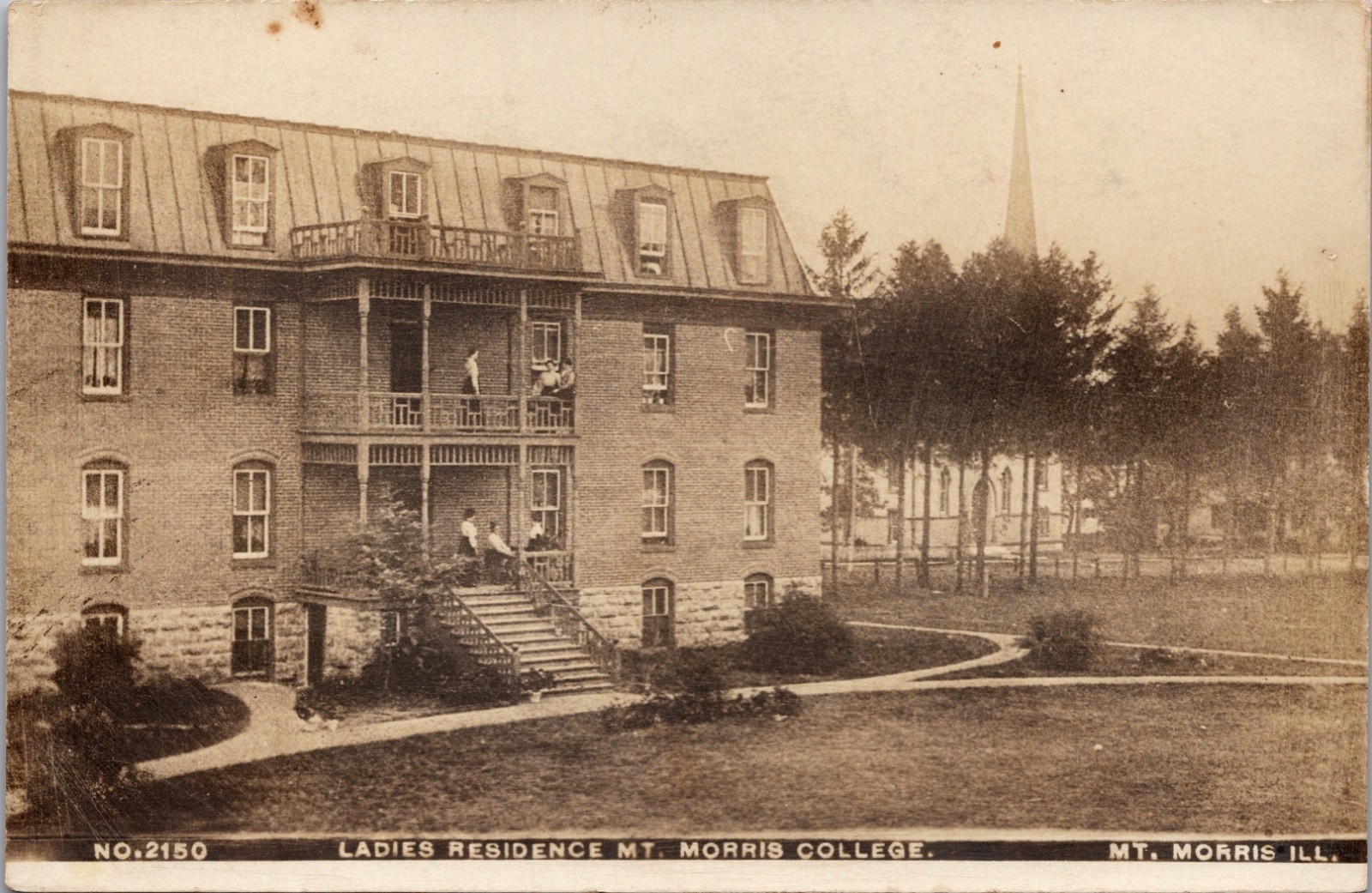Mt Morris Illinois College Ladies Residence Building Real Photo Postcard c1910