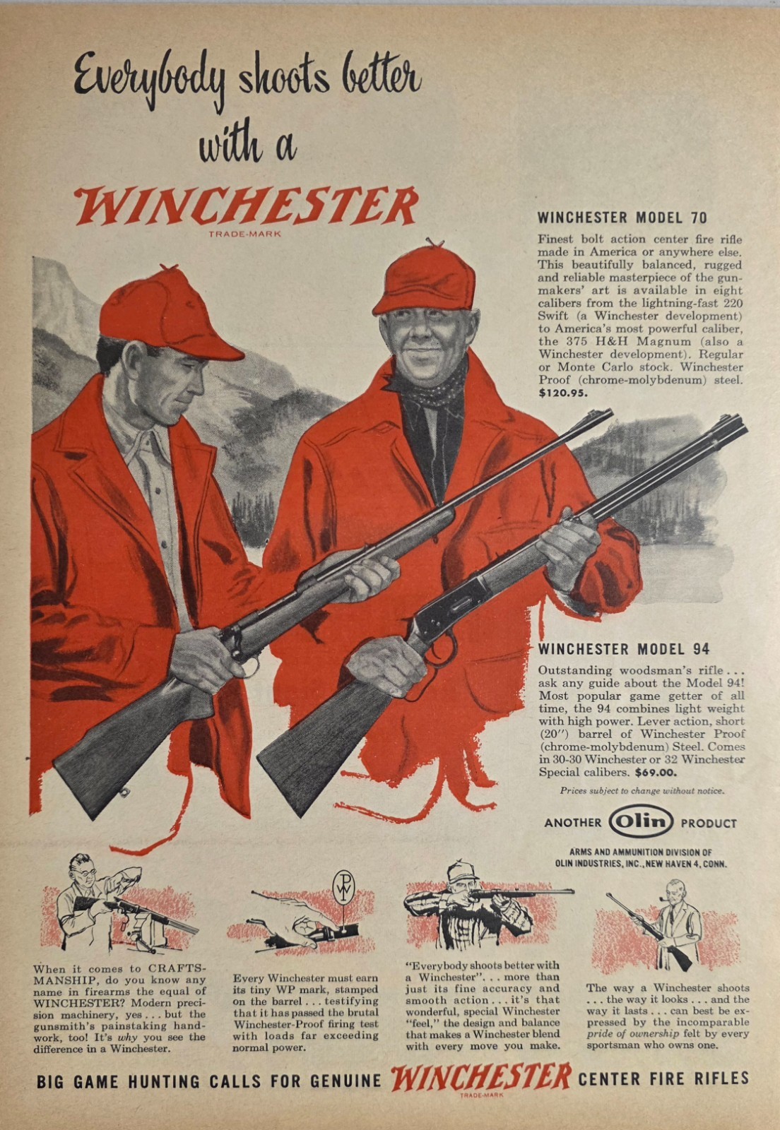 1953 Print Ad Winchester Model 94 Lever Action 30-30 Rifle,Model 70 Bolt Action