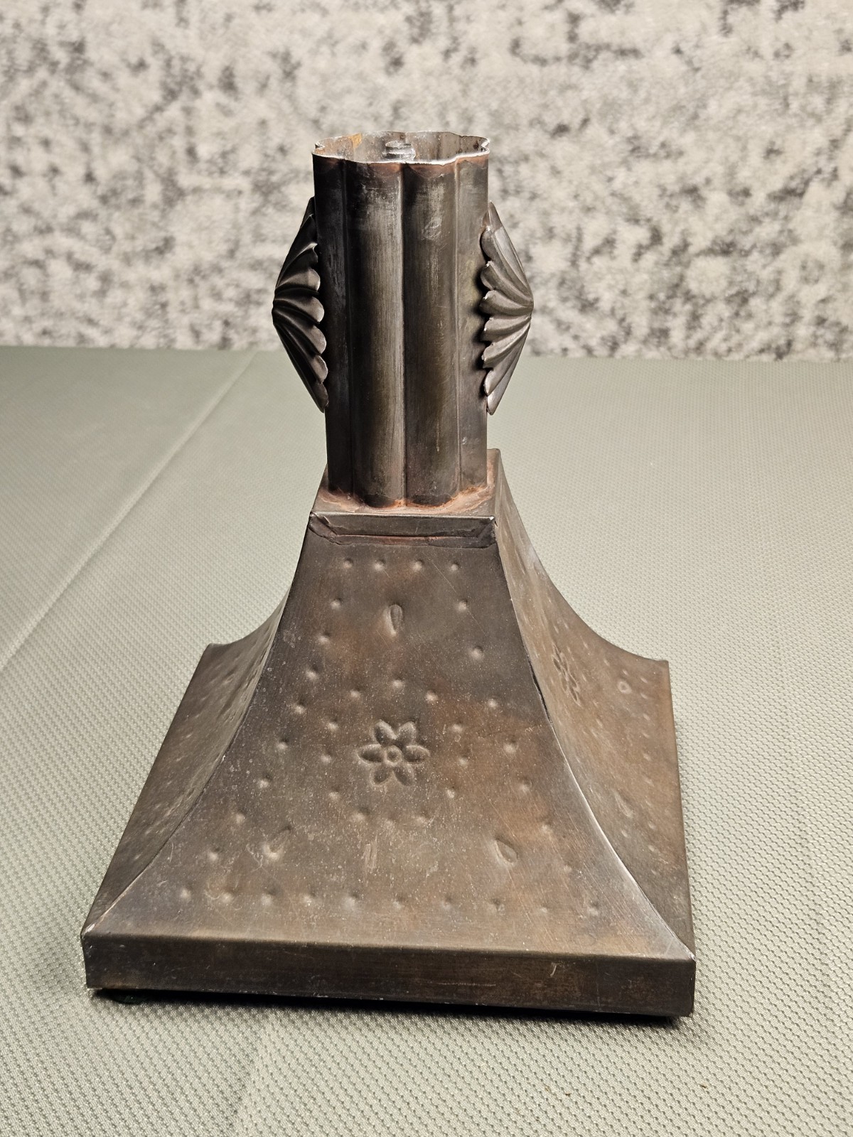 vtg pressed metal lamp base, weighted 9.5x7