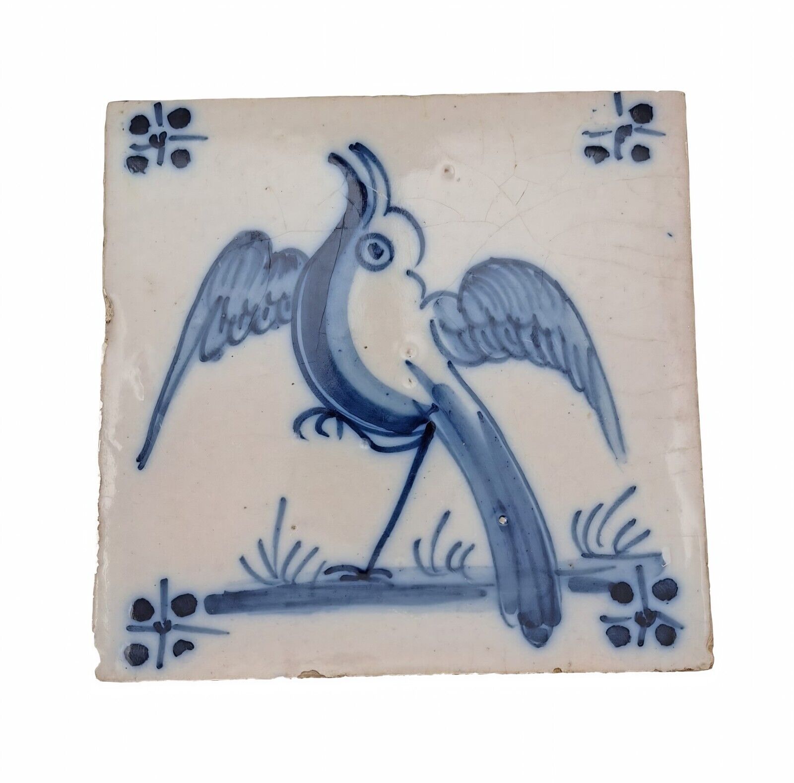 ANTIQUE TILE PORTUGUESE BIRD BLUE & WHITE COLOR HAND PAINTED 18TH CENTURY