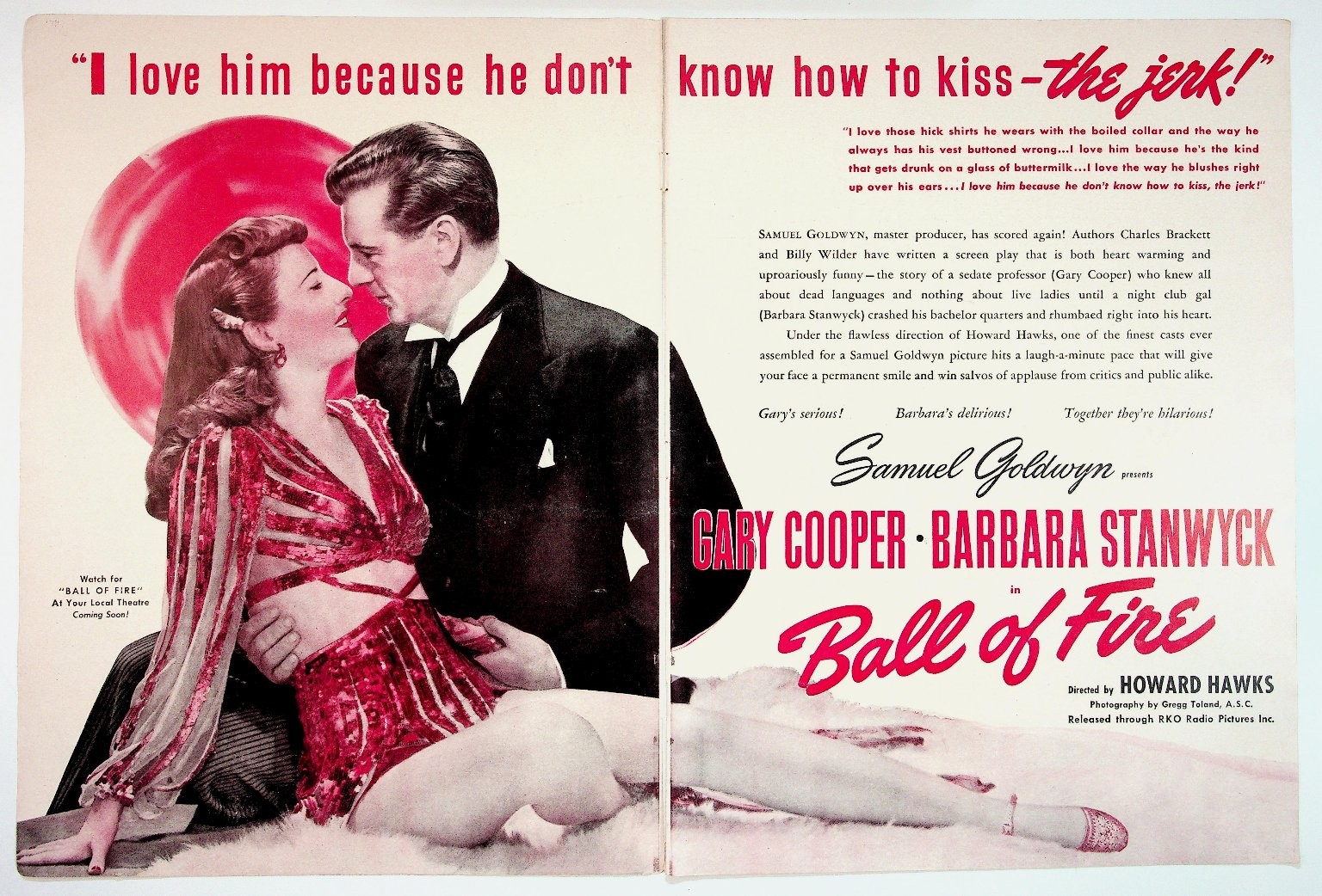 Ball of Fire Movie Ad Gary Cooper Barbara Stanwyck Vintage Ephemera Howard Hawks Ball of Fire Movie Ad Gary Cooper Barbara Stanwyck Vintage Ephemera Howard Hawks