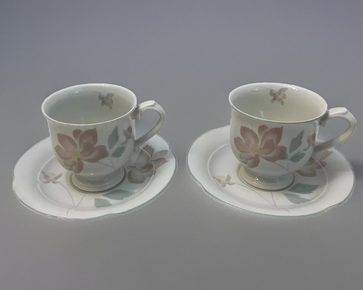 Vintage Mikasa Dialogue Lyric CB903 Pastel Floral Cup & Saucer Lot Of 2 Sets
