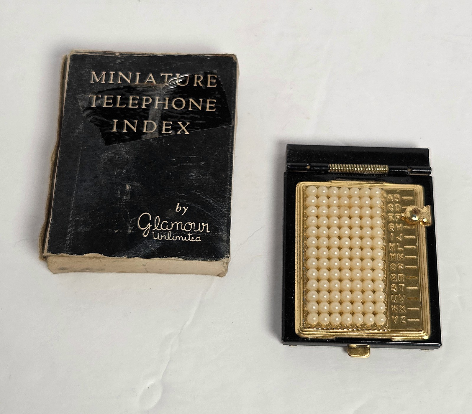 Vtg Miniature Telephone Index Faux Pearl Slide Pocket Address Book Never Used