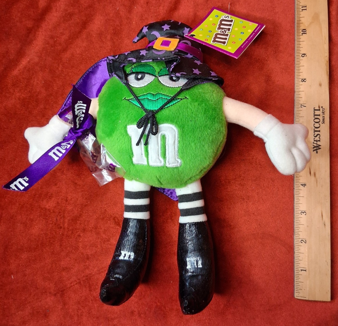 NWT M&Ms Green Plush Witch Hat Halloween Cape Striped Legs Holiday Galerie 8\