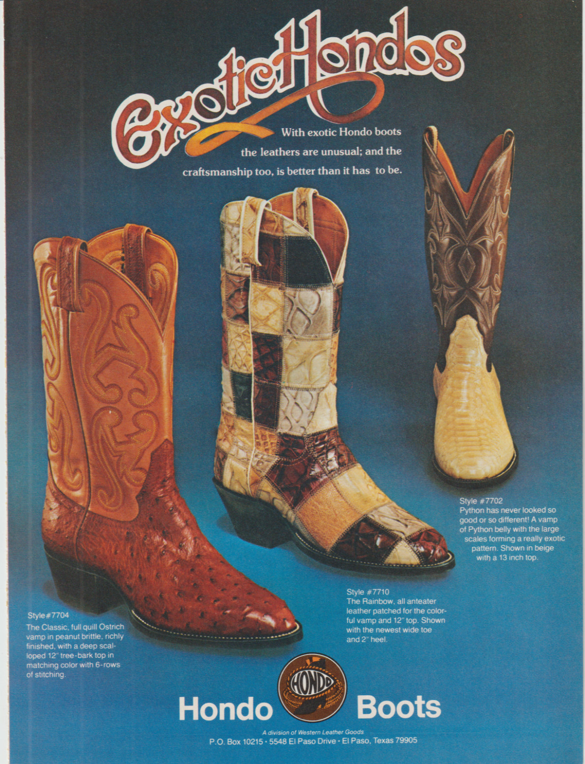 1978 Hondo Boots Print Ad Advertisement 8\