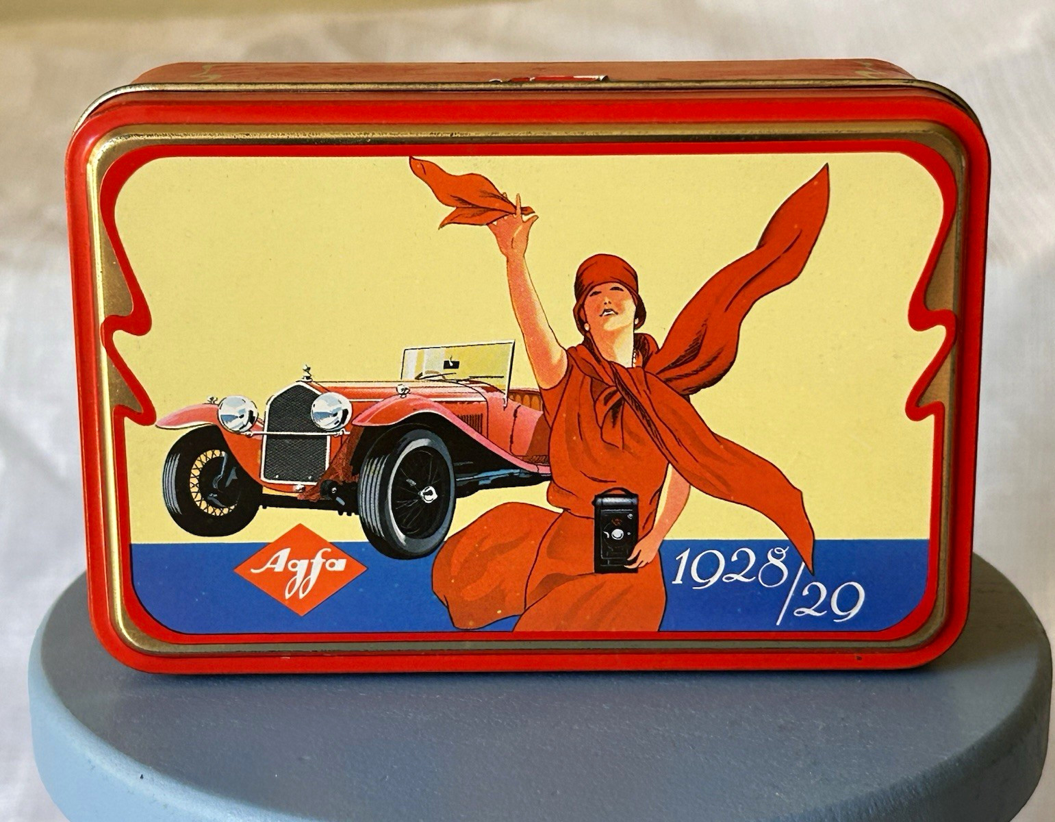 Vintage Agfa 1928/29 Advertising Camera Film Tin Art Deco Car Photography