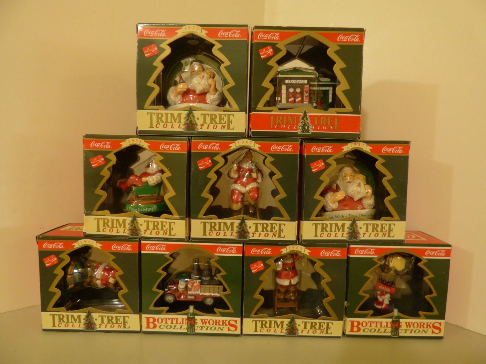 Lot of 9 Vintage 1990s Enesco Coca-Cola Large Christmas Ornaments New In Boxes