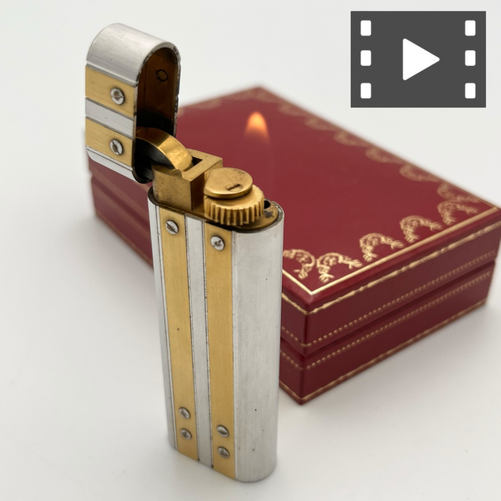 Vintage Cartier Santos gold and silver lighter – ignition tested comes with box