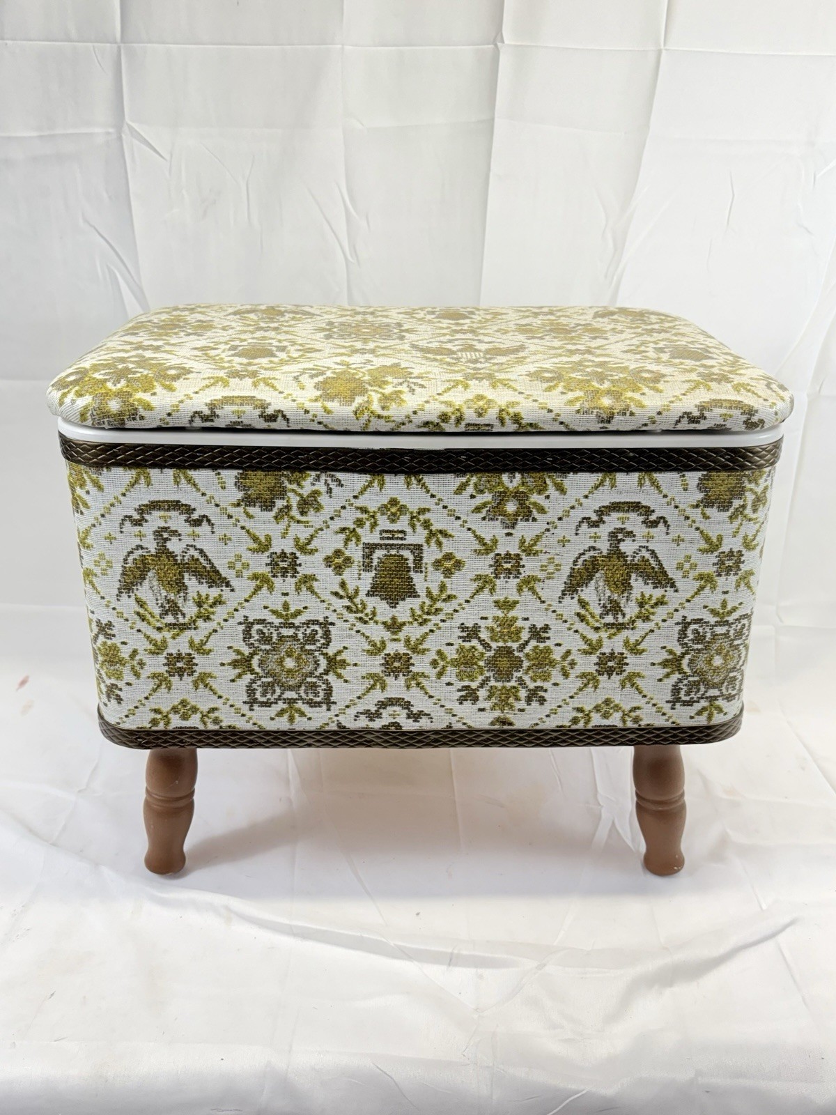 Vintage MCM REDMON Sewing Storage Ottoman Box American Eagle Liberty Bell