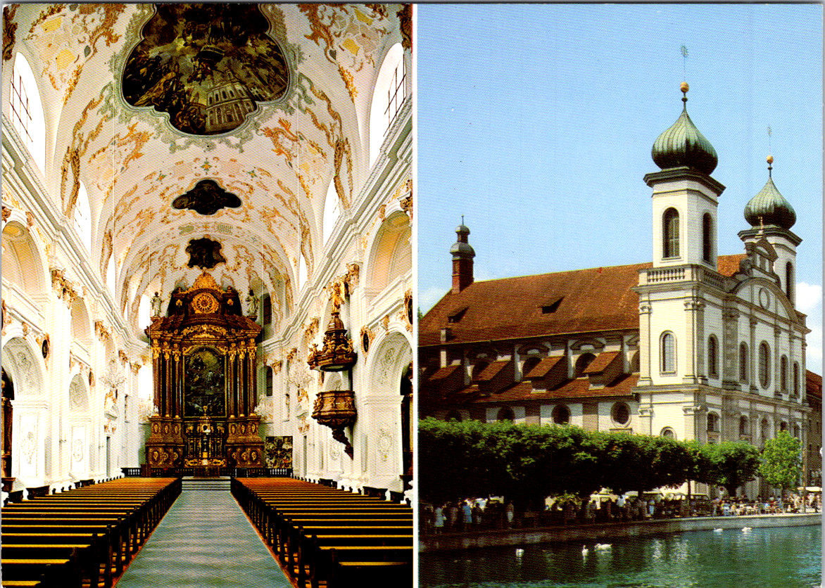 Vintage Postcard Jesuit Church Baroque Architecture Lucerne Switzerland