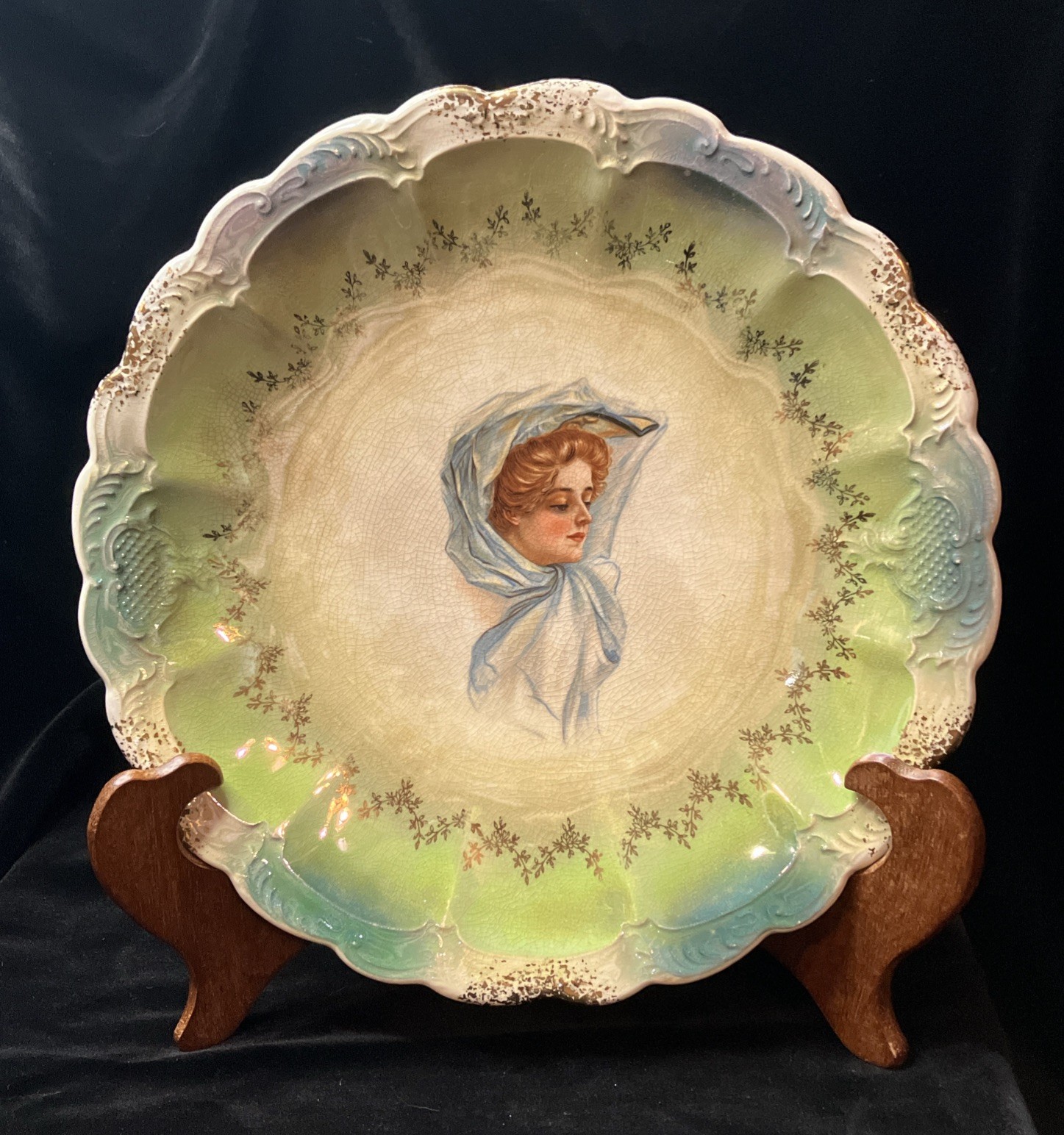 Limoges Antique Cabinet Plate American Girl Blue Veiling Scarf Flagg Gibson Rare Limoges Antique Cabinet Plate American Girl Blue Veiling Scarf Flagg Gibson Rare