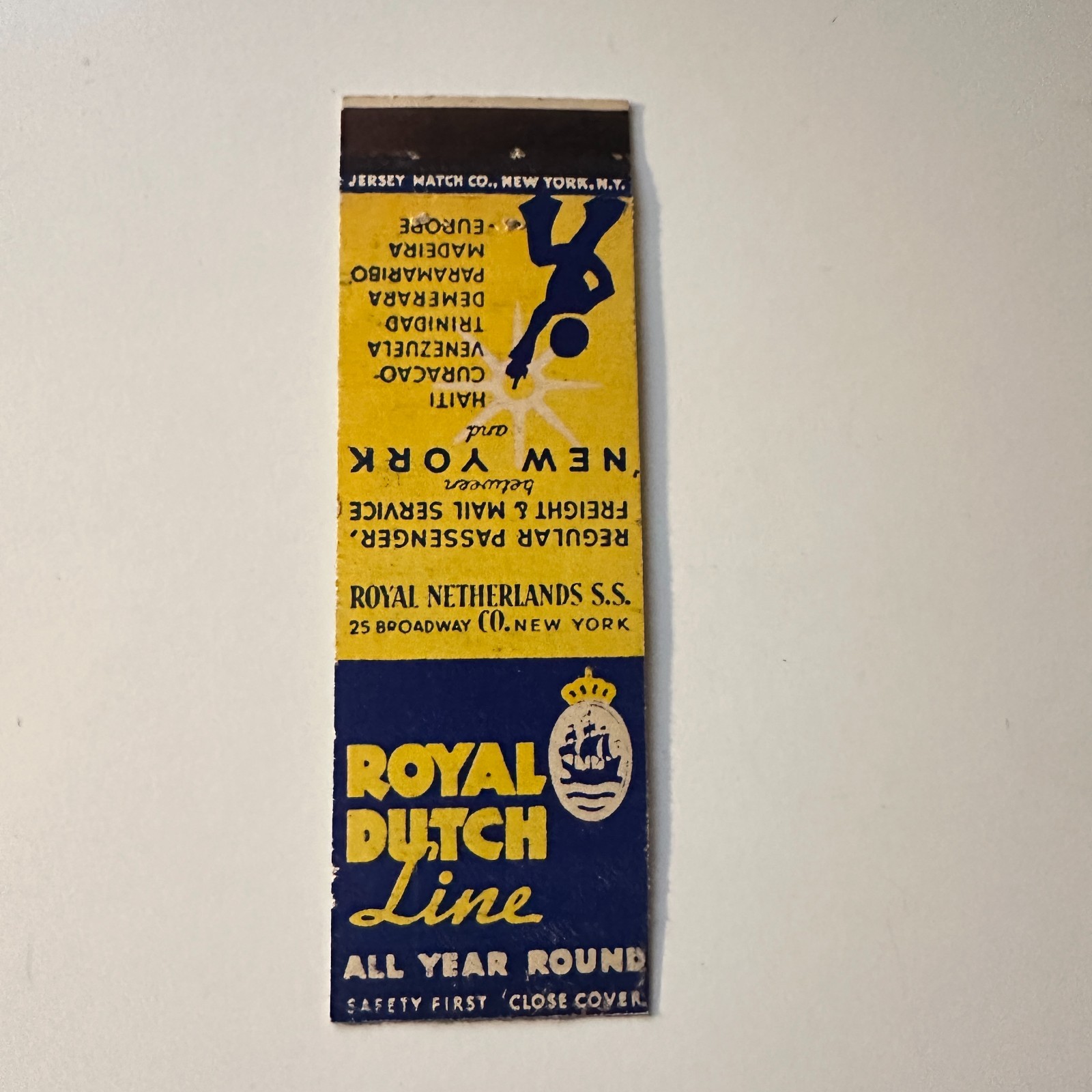 Royal Dutch Line All Year Round New York NY Vintage Matchbook Cover 5MB125-5