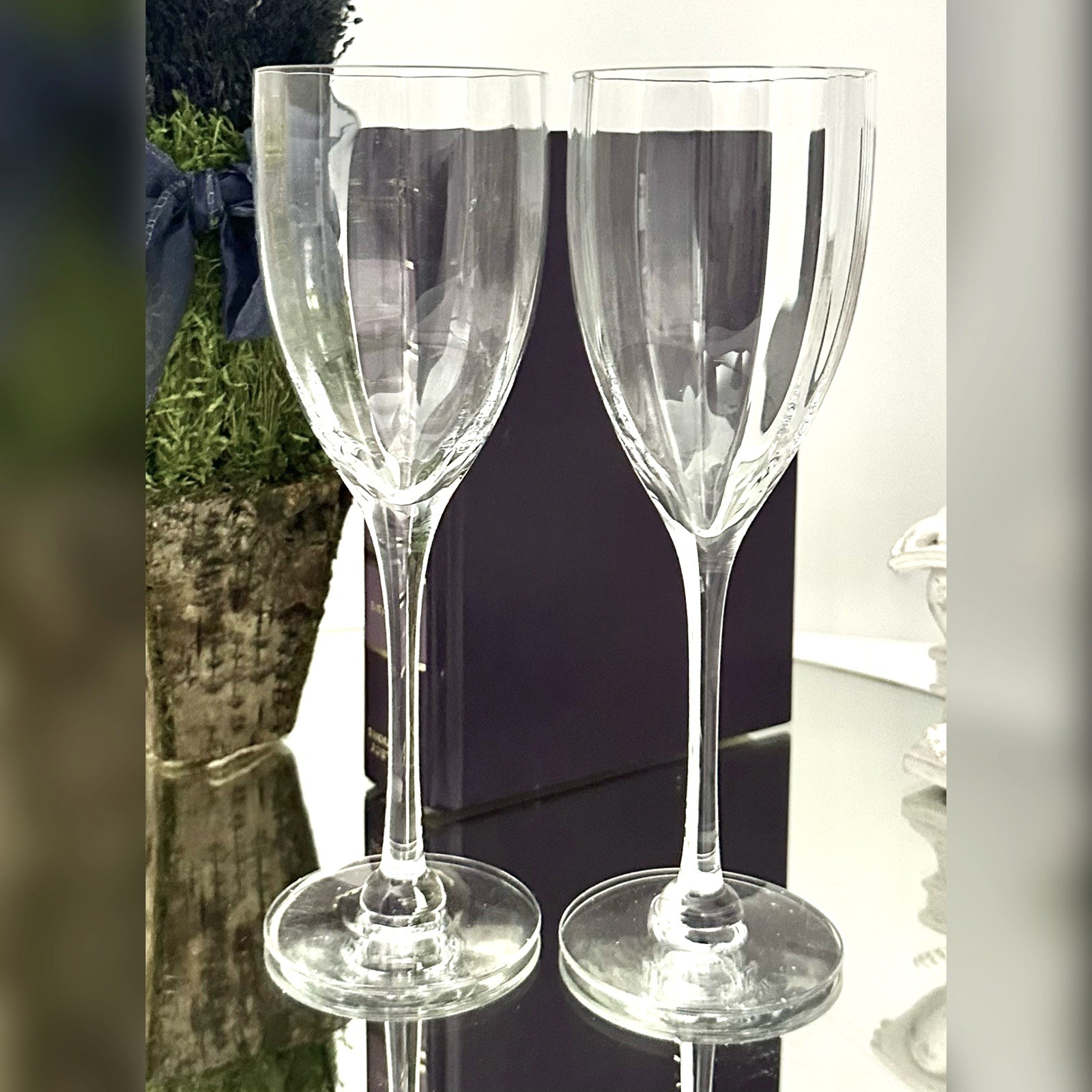 Orrefors Optica Symphony Water Glasses - Clear Blown Optic Bowl Water Goblets 2