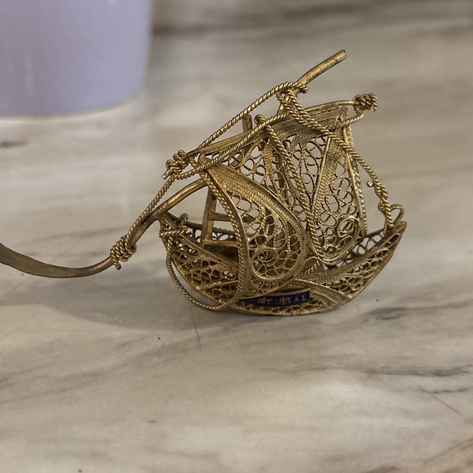 Vintage Filigree Metal Portugal Sailing Ship Portugal Vintage Filigree Metal Portugal Sailing Ship Portugal