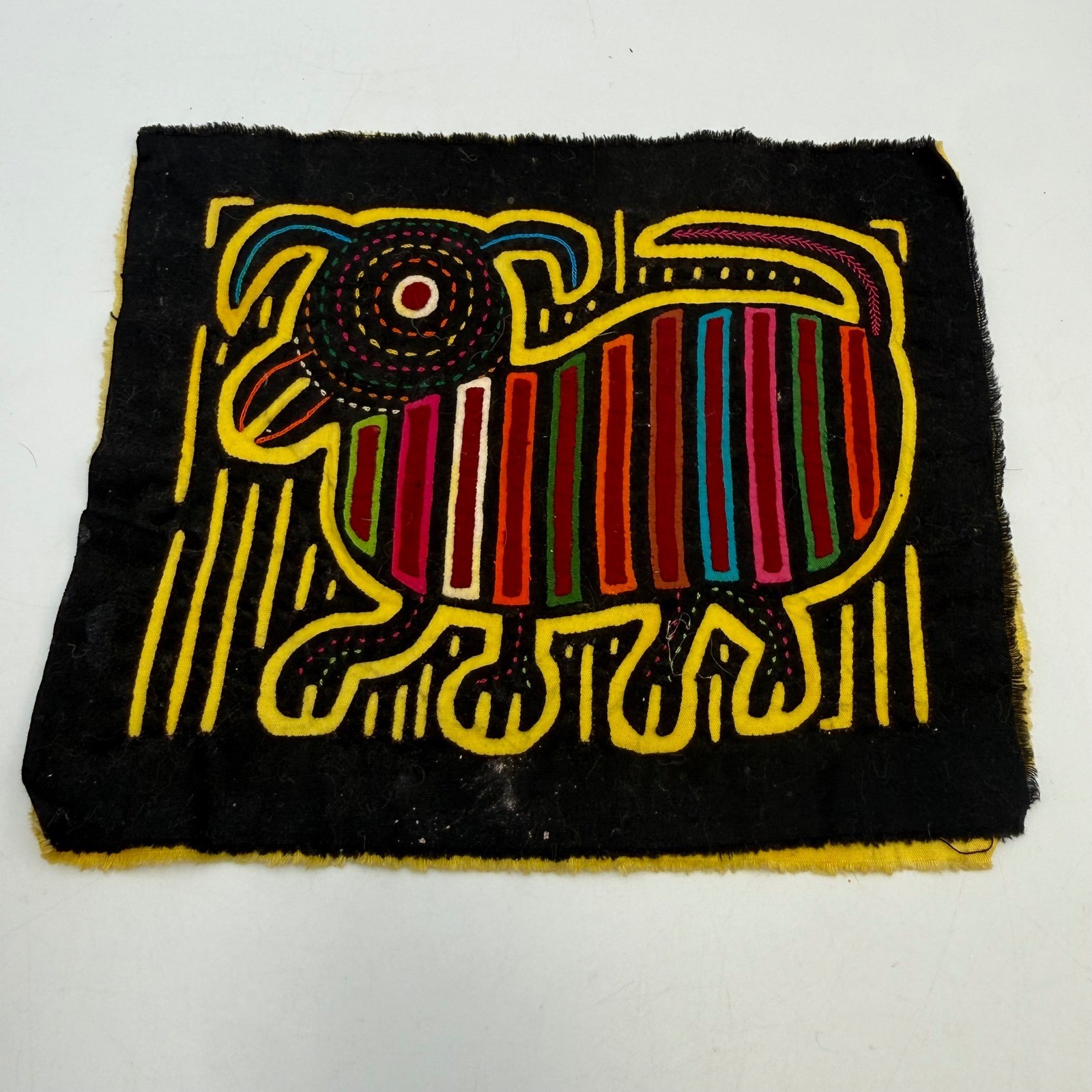 Handmade Panama Mola Textile Panel Animal Dog Folk Art Reverse Applique 9x7.5