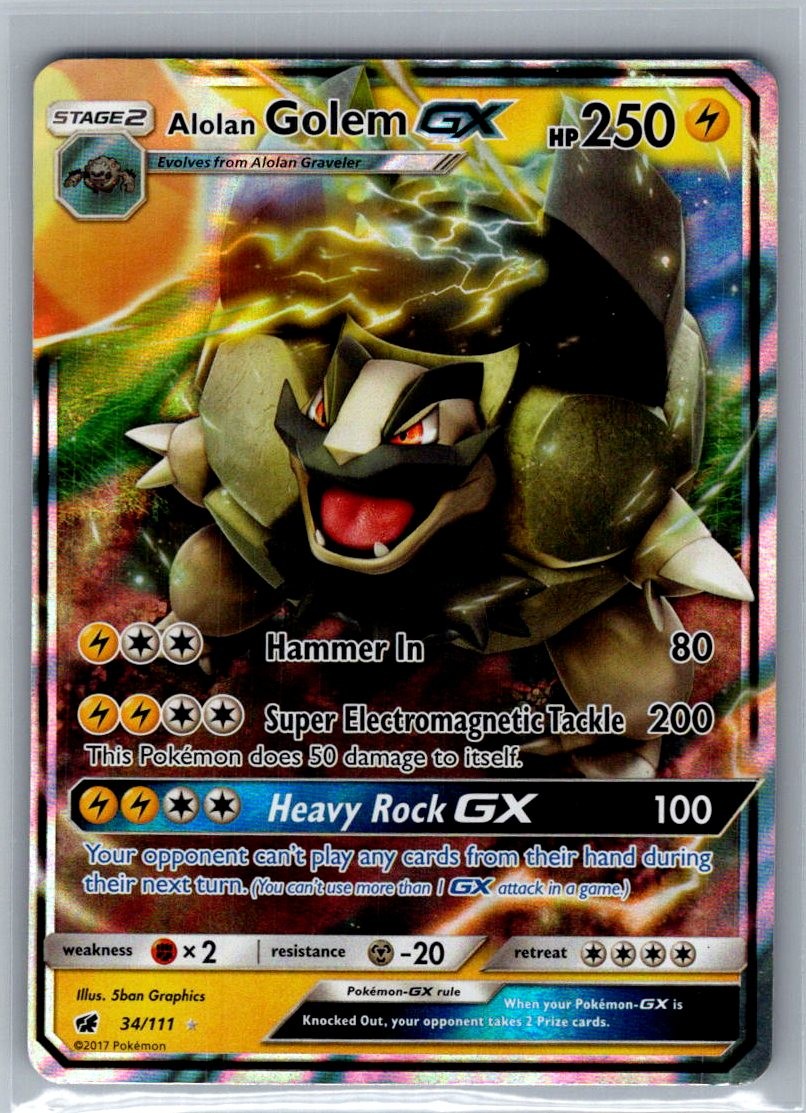 Alolan Golem GX 34/111 GX Rare Crimson Invasion Pokemon Near Mint