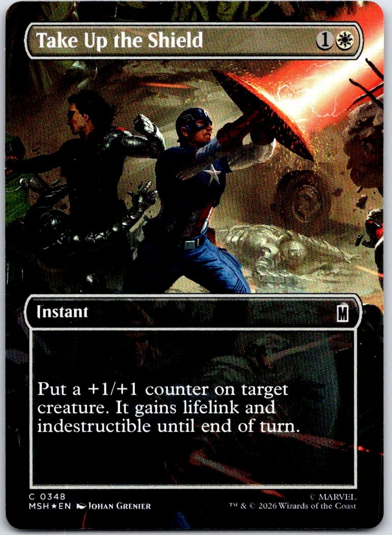 Take Up the Shield (Borderless) 348 Marvel Super Heroes MTG Foil NM