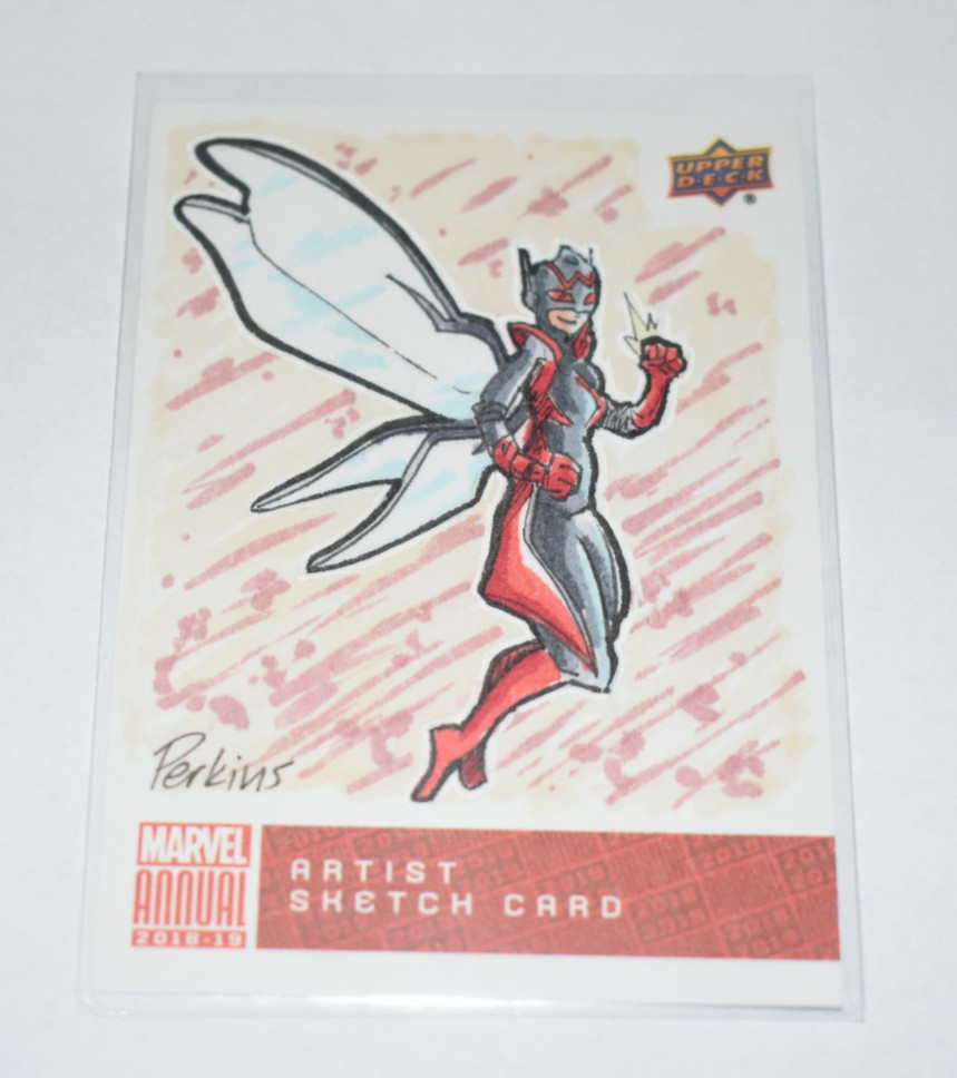 2018-19 Upper Deck Marvel Annual Sketch Cards 1/1 Nick Perkins Auto The Wasp 2018-19 Upper Deck Marvel Annual Sketch Cards 1/1 Nick Perkins Auto The Wasp