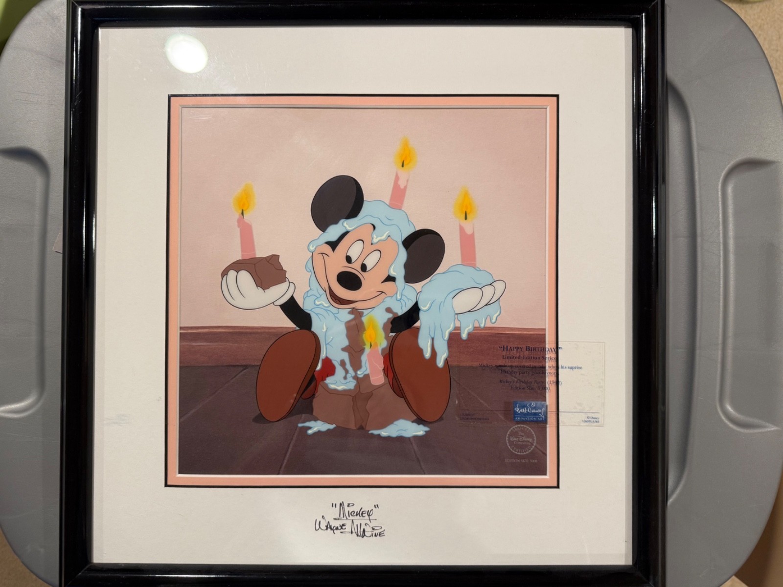Mickey Mouse Happy Birthday Sericel SIGNED Wayne Allwine Disney Framed MINT COA