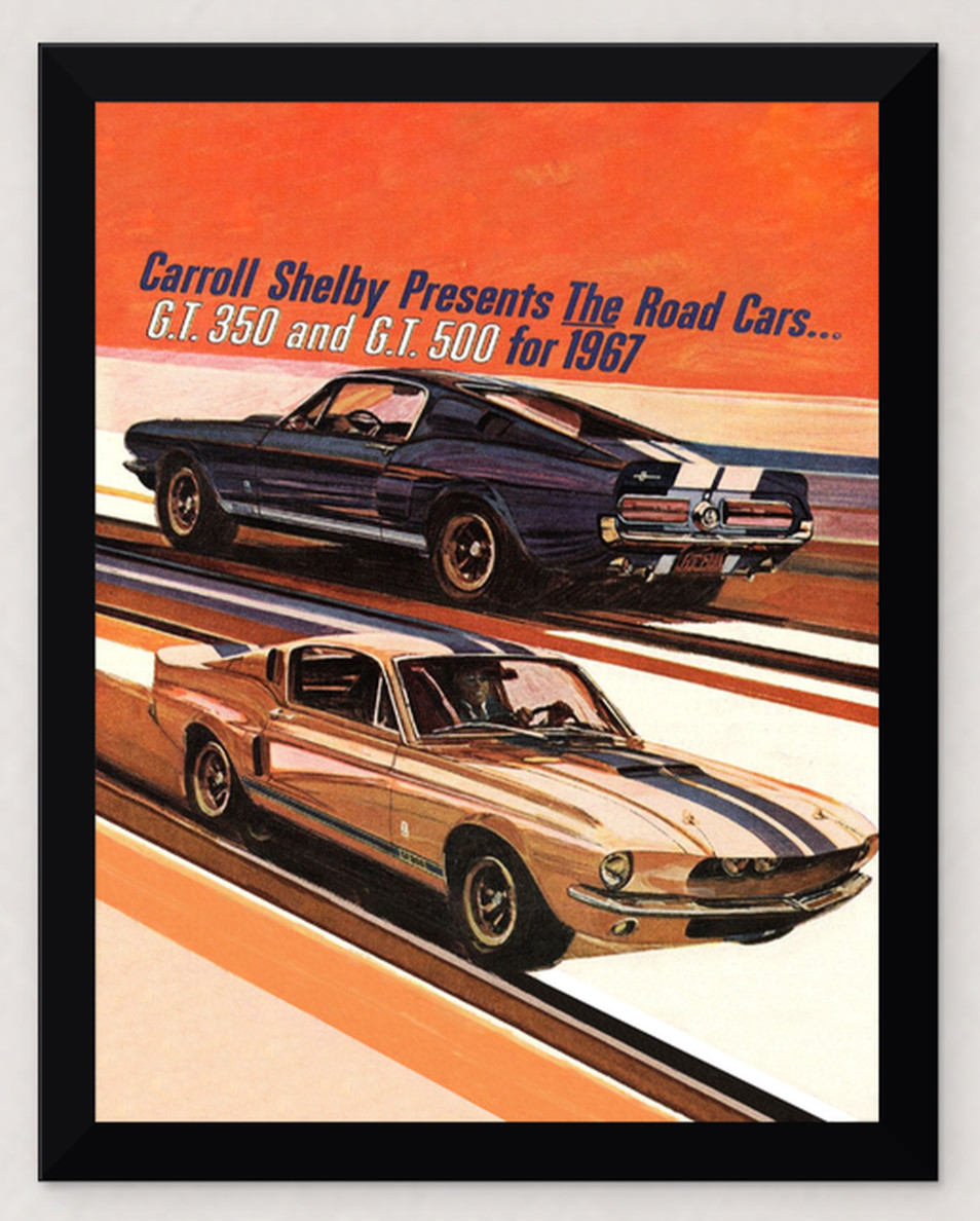 9X12 FRAMED CARROLL SHELBY PRESENTS 1967 GT350 GT500 ROAD CARS REPRO PRINT