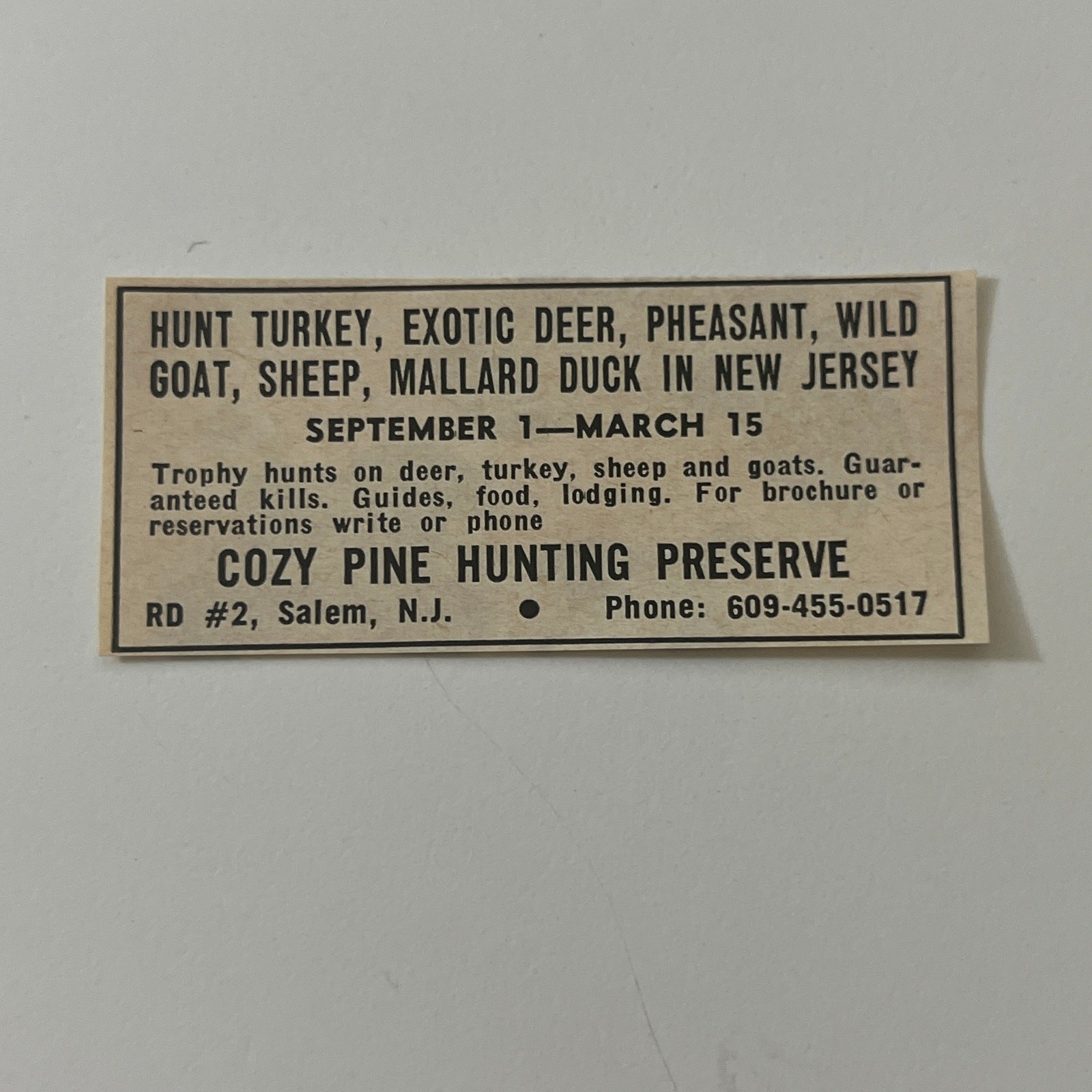 Cozy Pine Hunting Preserve Hunt Turkey Salem NJ 1965 Magazine Ad SAH4-S6 Cozy Pine Hunting Preserve Hunt Turkey Salem NJ 1965 Magazine Ad SAH4-S6