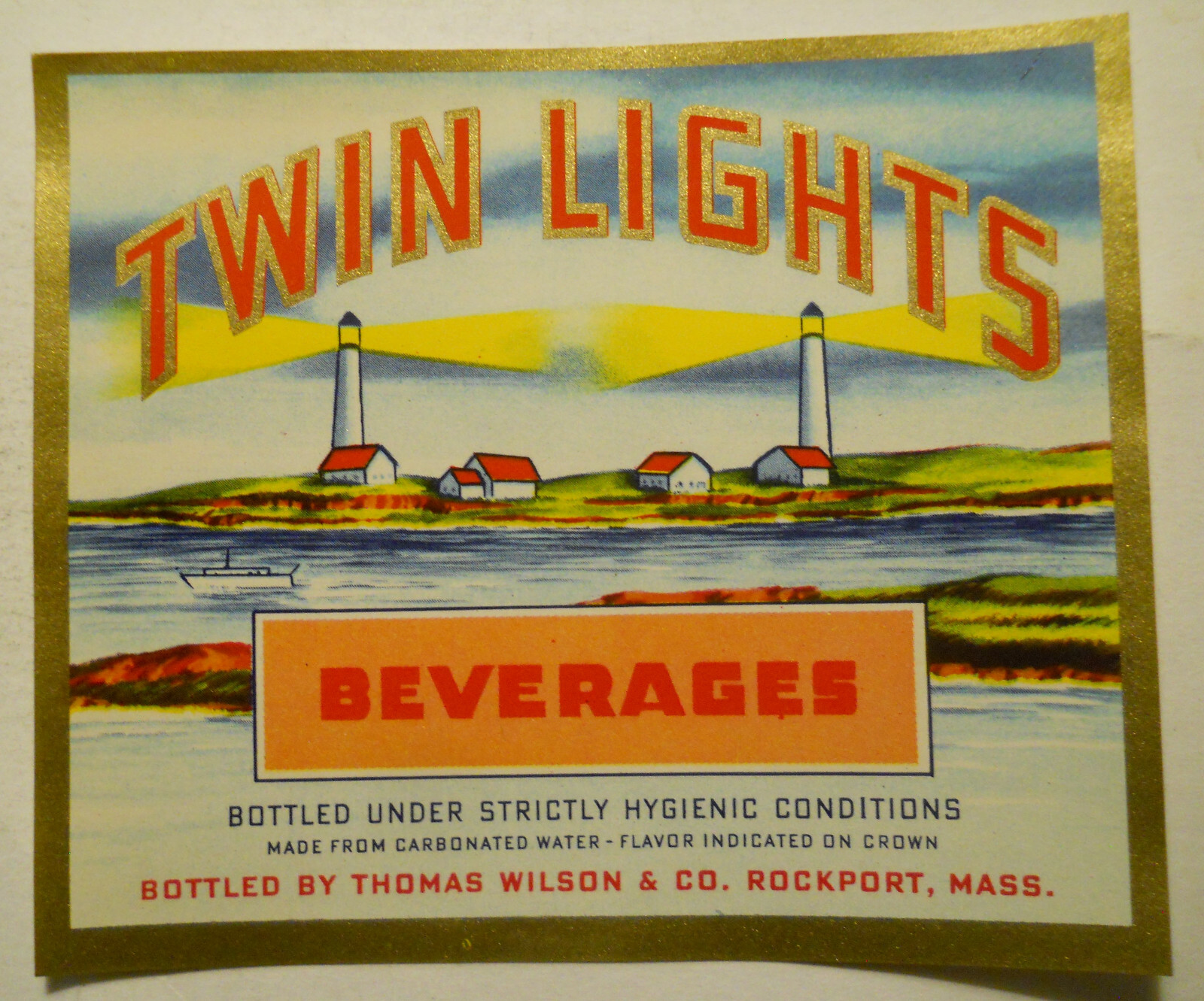 ca. 1930's Twin Lights Beverages (Rockport, Massachusetts) bottle label ca. 1930's Twin Lights Beverages (Rockport, Massachusetts) bottle label