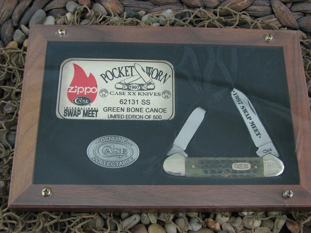 Case Cutlery 1997 Green PocketWorn Bone Canoe with TruSharp steel 62131 B Case Cutlery 1997 Green PocketWorn Bone Canoe with TruSharp steel 62131 B